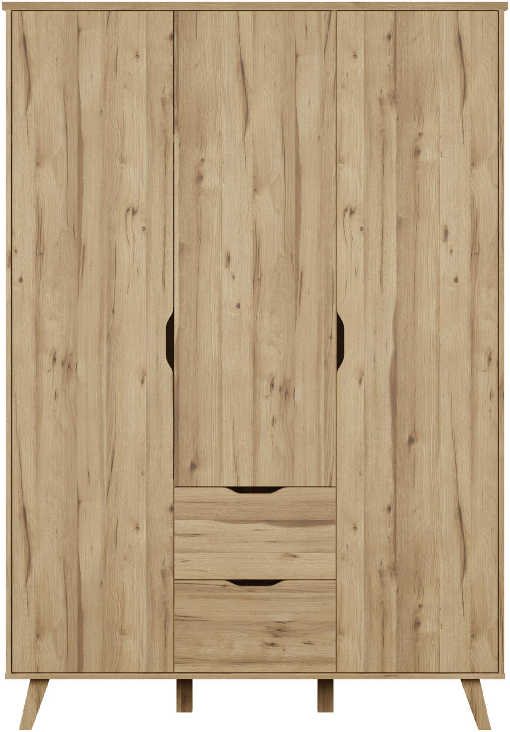 FORTE Drehtürenschrank »Vankka skandinavischer-Stil, viel Stauraum, ohne Griffe« B/H/T ca.140x200x52cm,  Made in Europe, mit Einlegeböden+Kleiderstange+Schubladen,grifflos