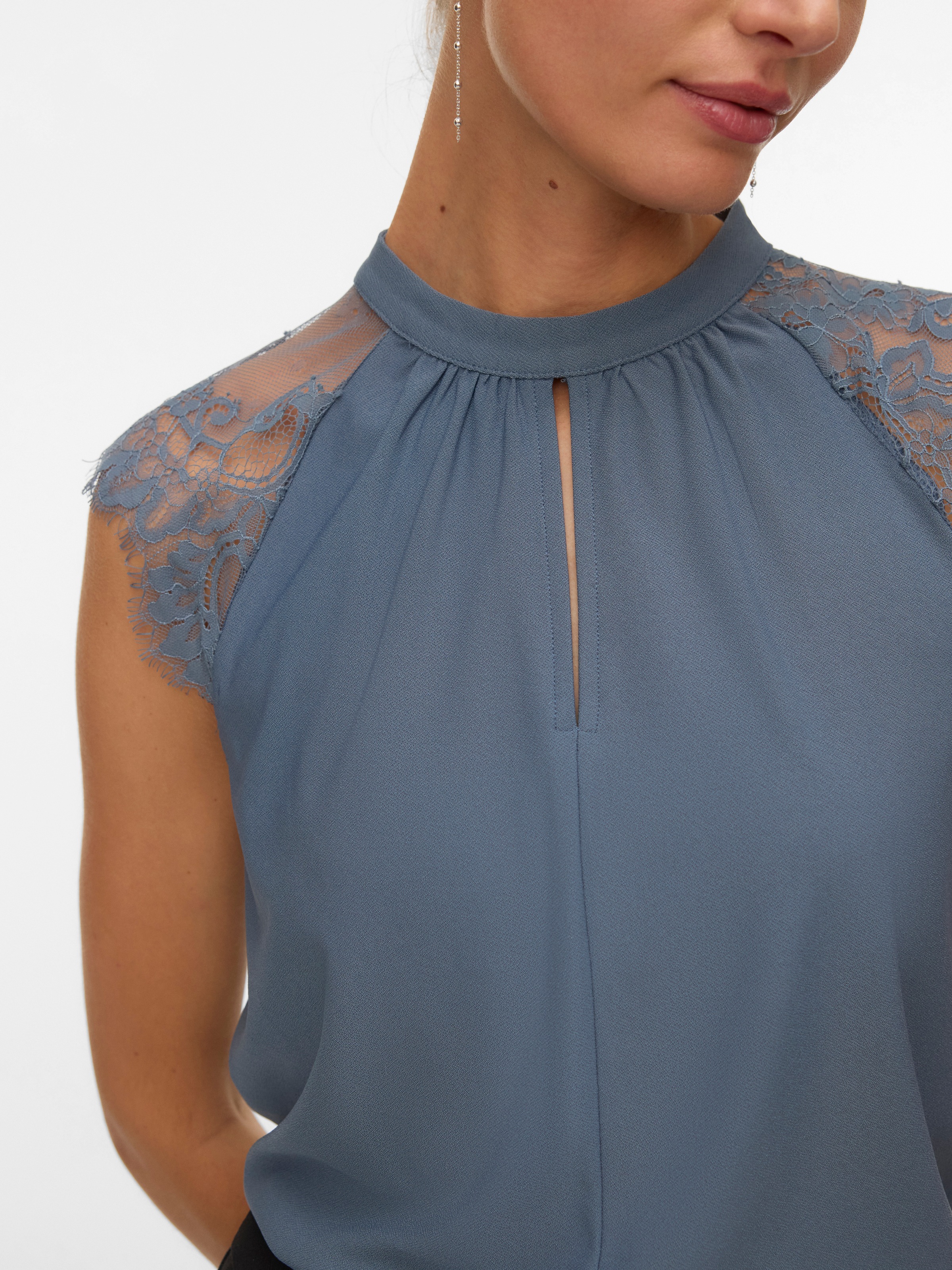 Thumbnail - Vero Moda Spitzentop "VMMILLA SL LACE TEE" Materialmix, regular fit