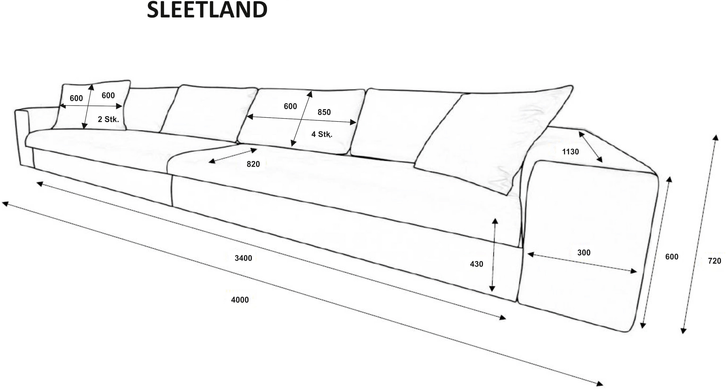 andas 4-Sitzer »SLEETLAND XXL in Samtvelours oder Vintage-Leder-Optik«, besonders groß und bequem