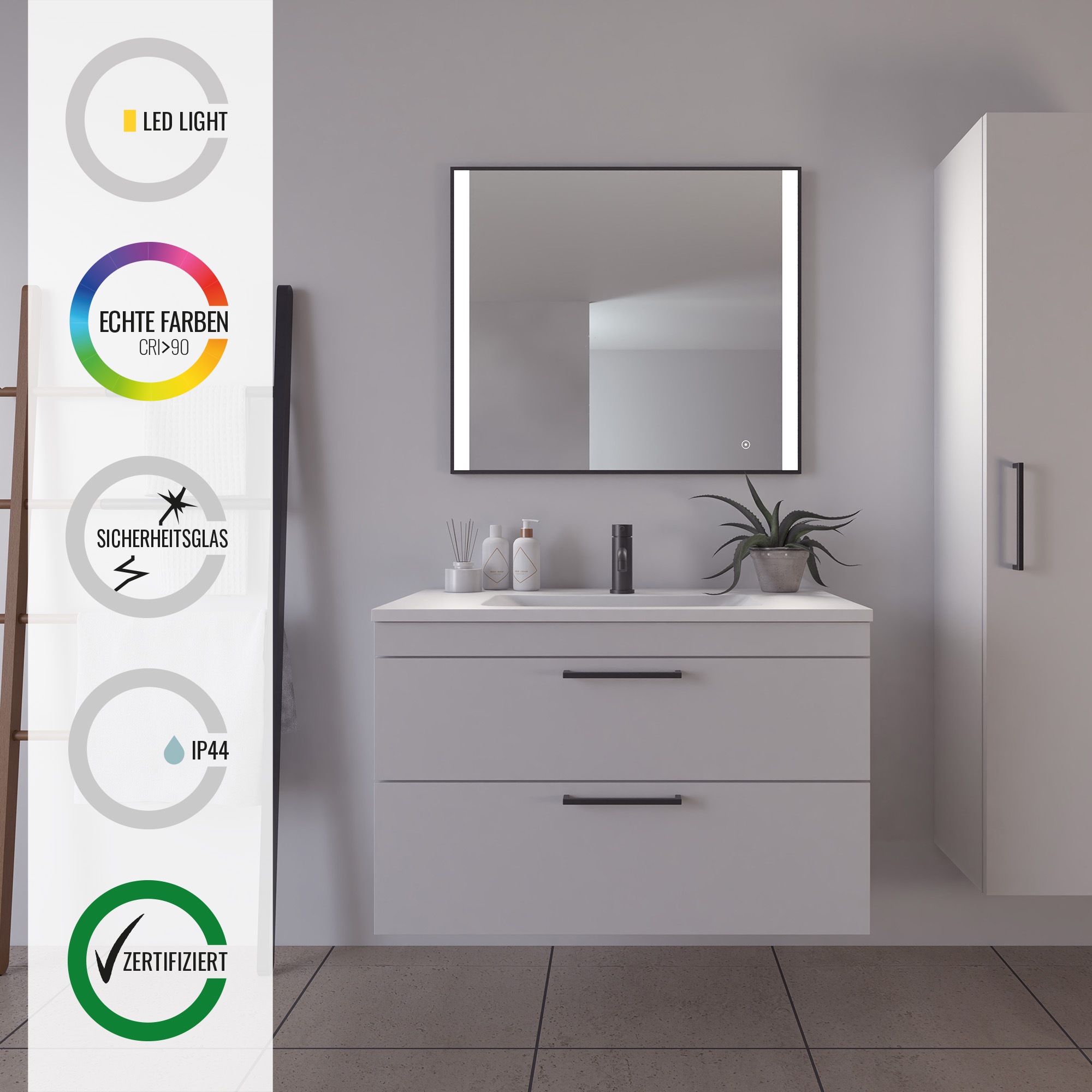 Loevschall Badspiegel "Libra Quadratisch, Badzimmerspiegel mit LED Beleucht günstig online kaufen