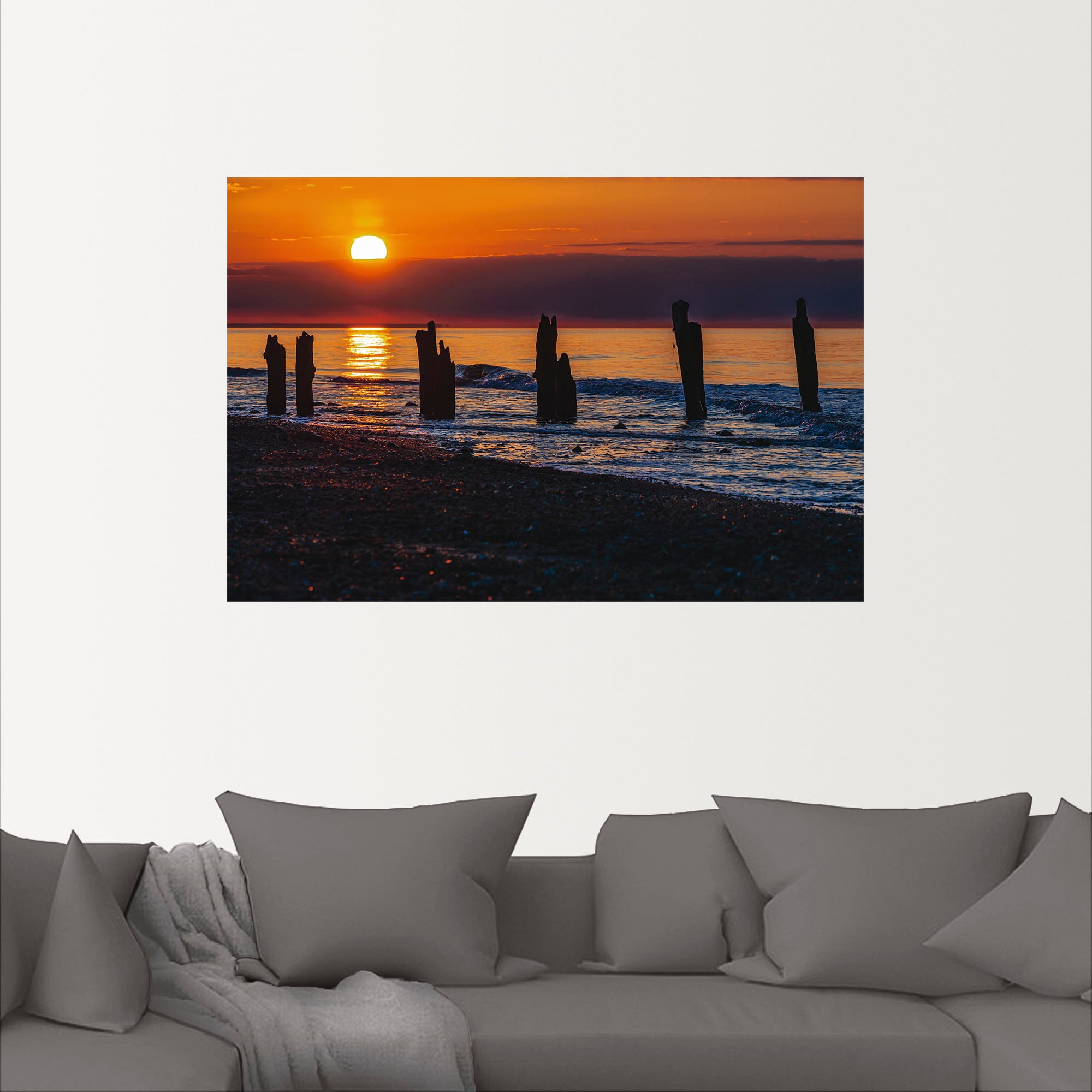 Artland Wandbild »Buhnen an der Ostsee bei Kühlungsborn II«, Bilder vom Sonnenuntergang & -aufgang (1Stück), in vielen Größen & Produktarten - Alubild/Outdoorbild, Leinwandbild, Poster, Wandaufkleber/Wandtattoo auch für Badezimmer geeignet