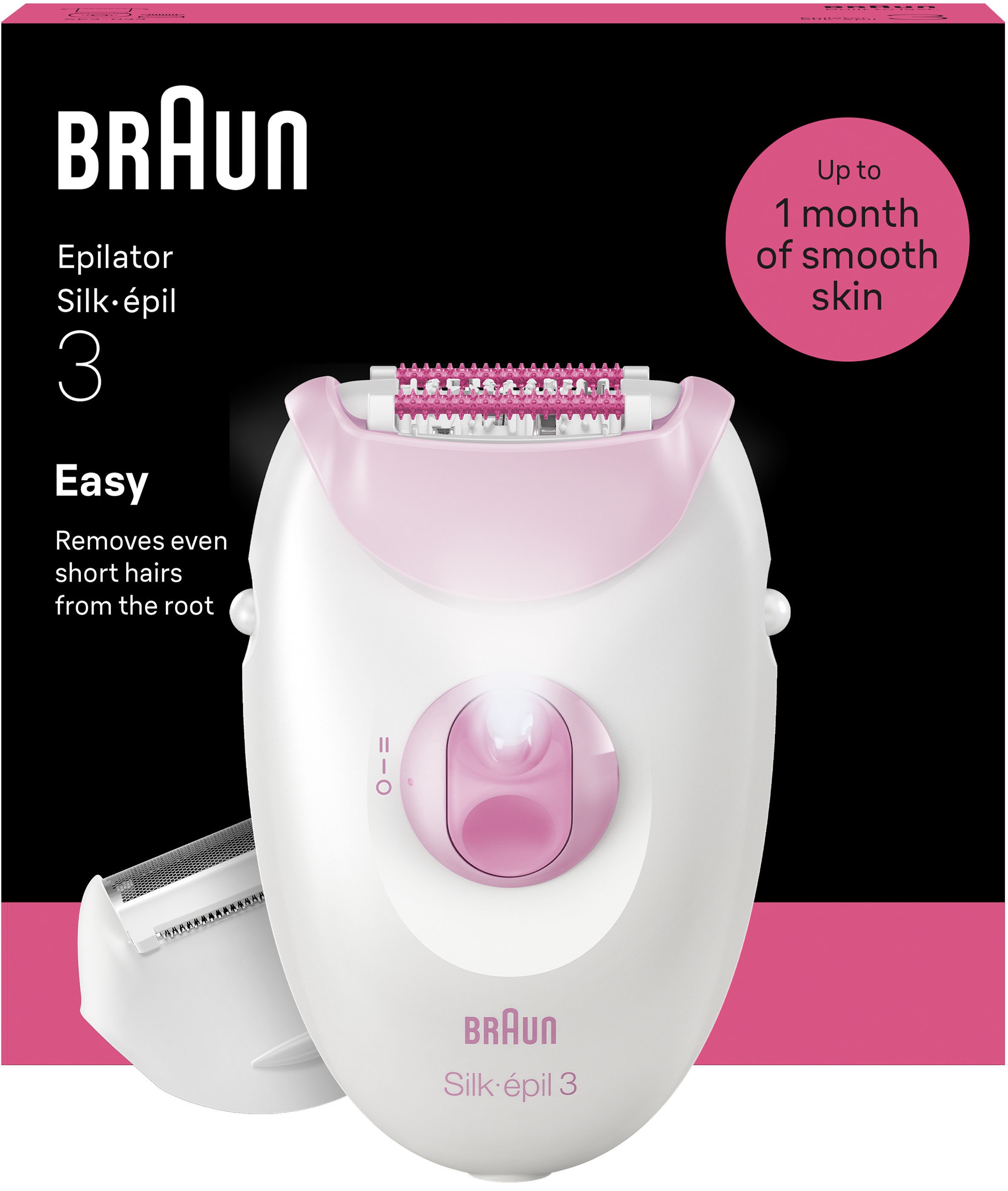 BRAUN Damen Epilierer "Silk-épil 3 SE3-031", rosa, Epilierer, kabelgebundener Epilierer, Rasier- & Trimmeraufsatz
