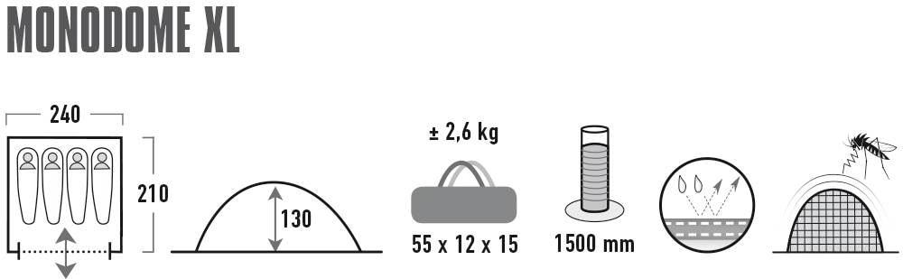 High Peak Kuppelzelt »Zelt Monodome XL«, 4 St. Personen, (mit Transporttasche)