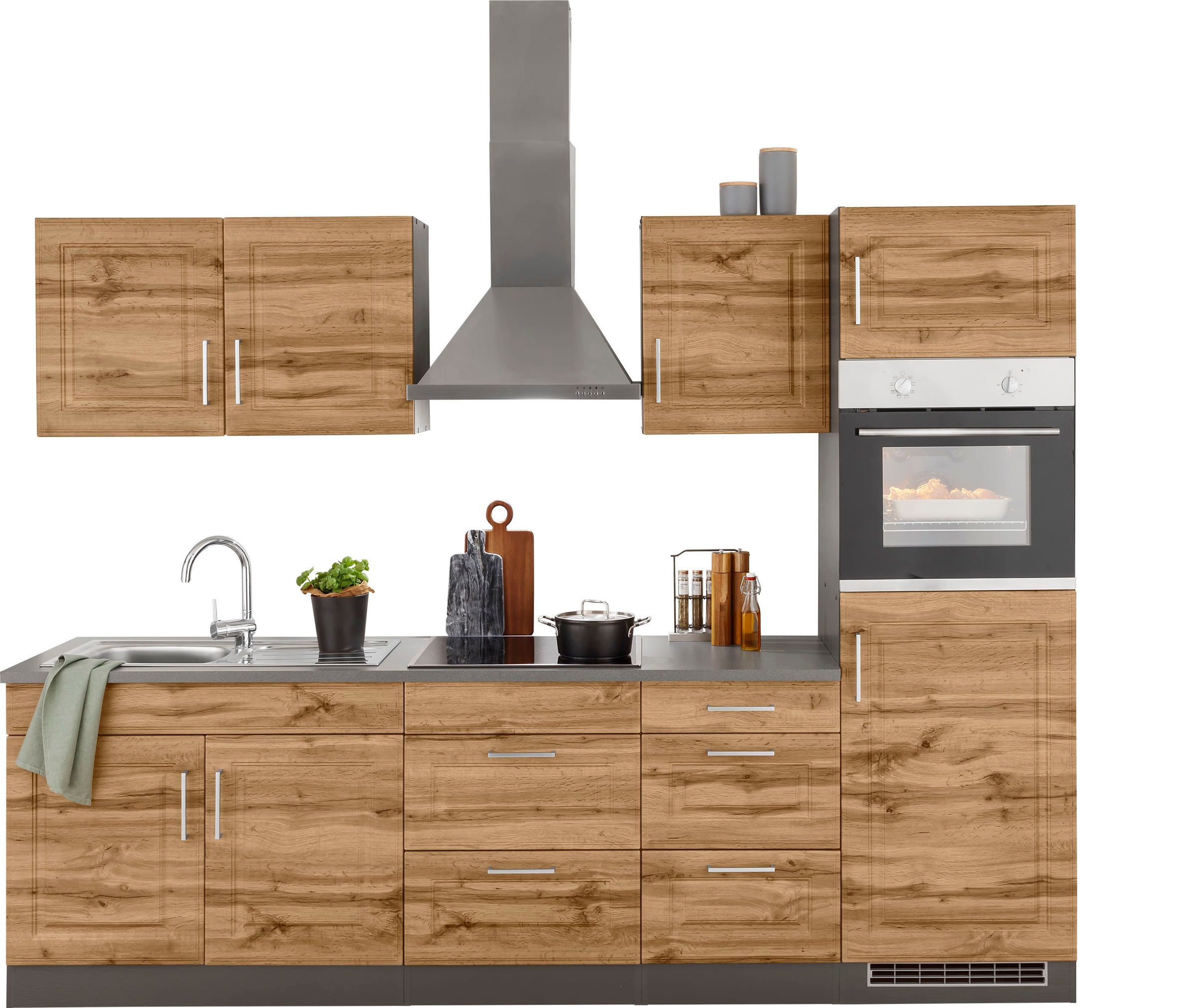 KOCHSTATION Küchenzeile »KS-Stockholm«, Breite 270 cm, mit hochwertigen MDF Fronten im Landhaus-Stil