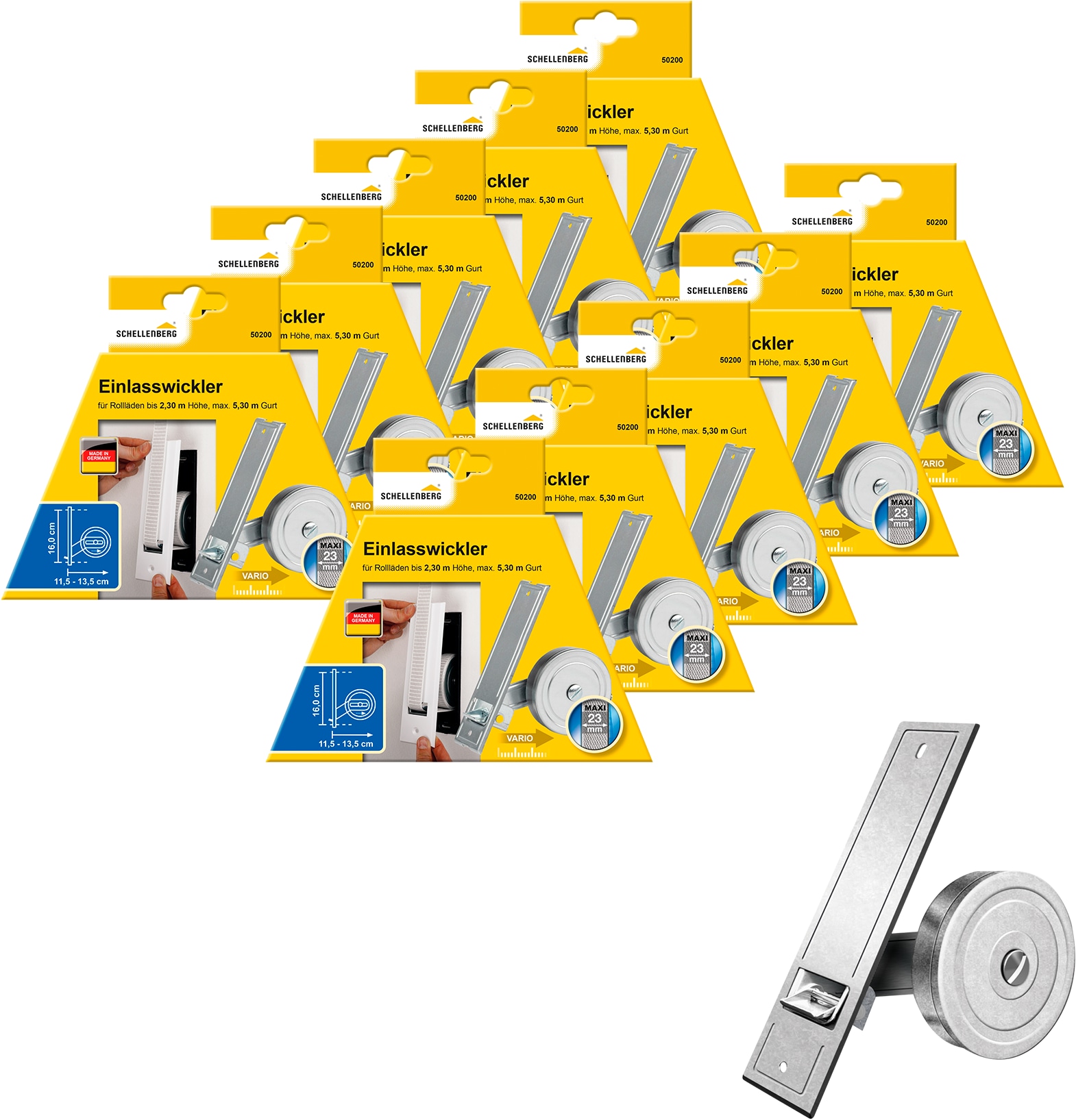 SCHELLENBERG Einlass-Gurtwickler "für das Rollladensystem Maxi, Lochabstand 16 cm, Unterputz-Montage" Set, 10 Stk. tlg. für Rollladengurte mit 23 mm Breite