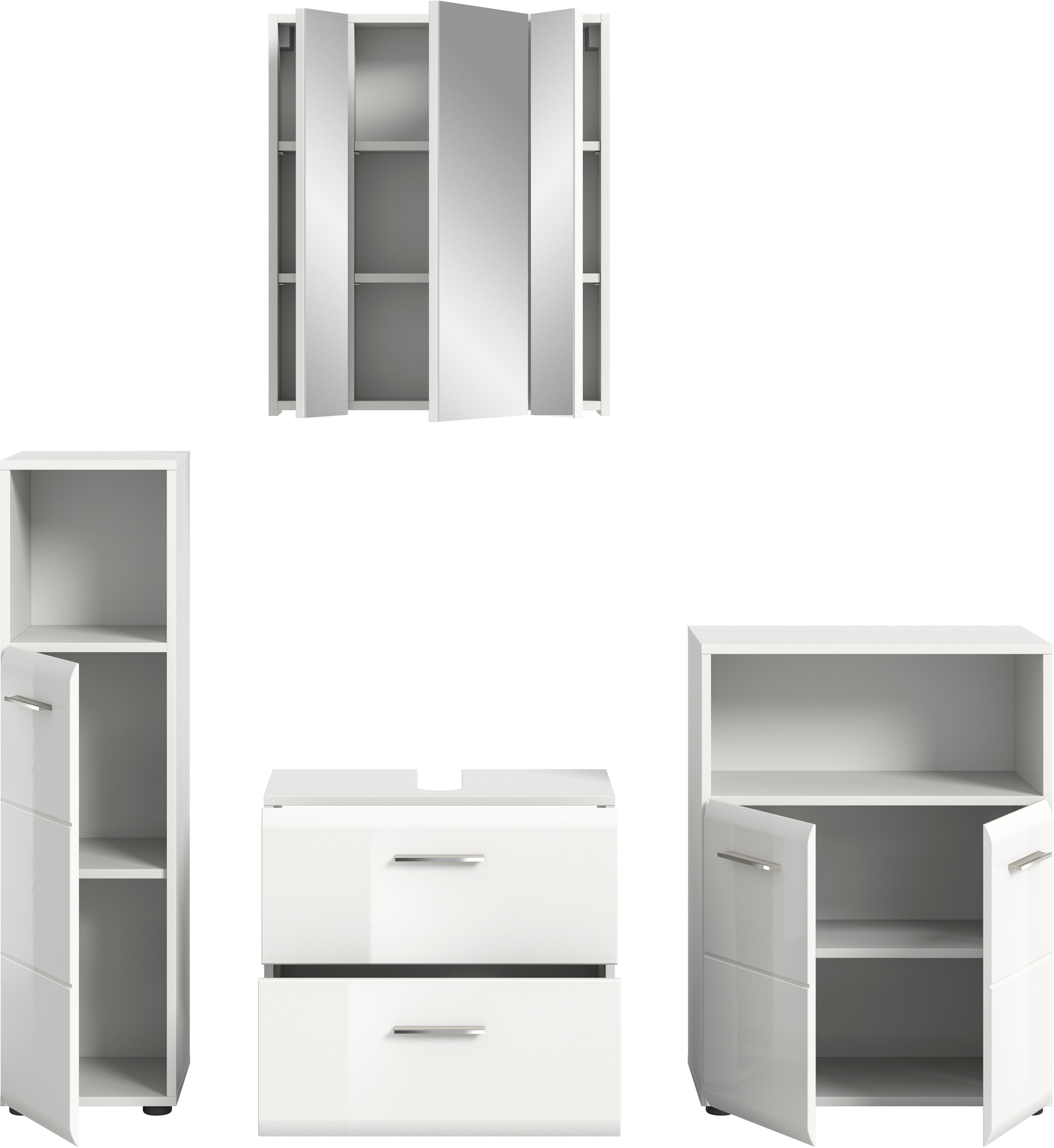 INOSIGN Badmöbel-Set »FLORENZ, TOPSELLER!, 4-teilige Badkombination, hochwertige MDF-Front«, (Midischrank hoch, WBU, Spiegelschrank, Midischrank breit), Bad-Kombination, Bad-Möbel, Badezimmer, Kombination, Kombi