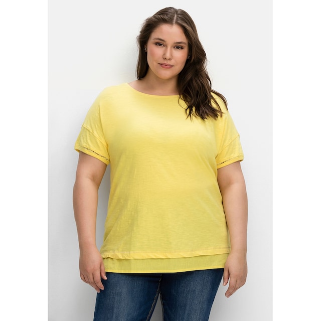 Sheego T-Shirt »Große Größen«, mit Blusenbesatz am Saum für kaufen | BAUR