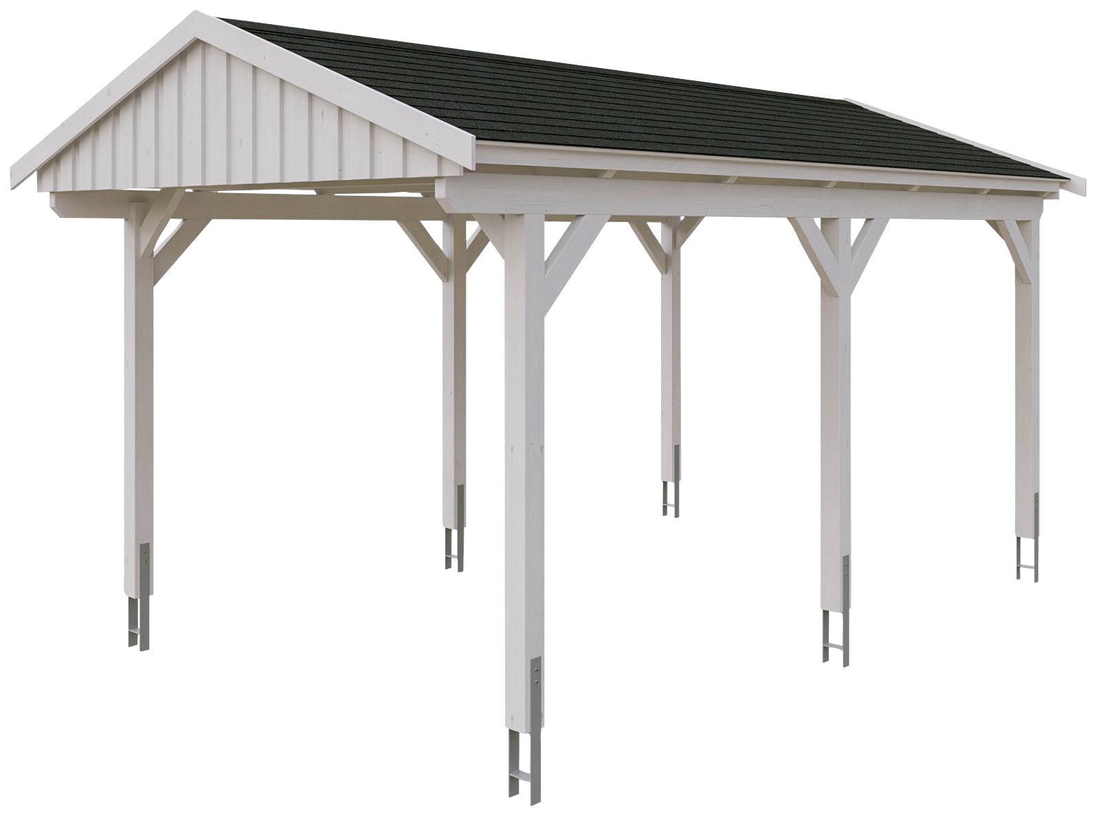 Skanholz Einzelcarport »Fichtelberg«, Leimholz-Nordisches Fichtenholz, weiß, mit schwarzen Schindeln