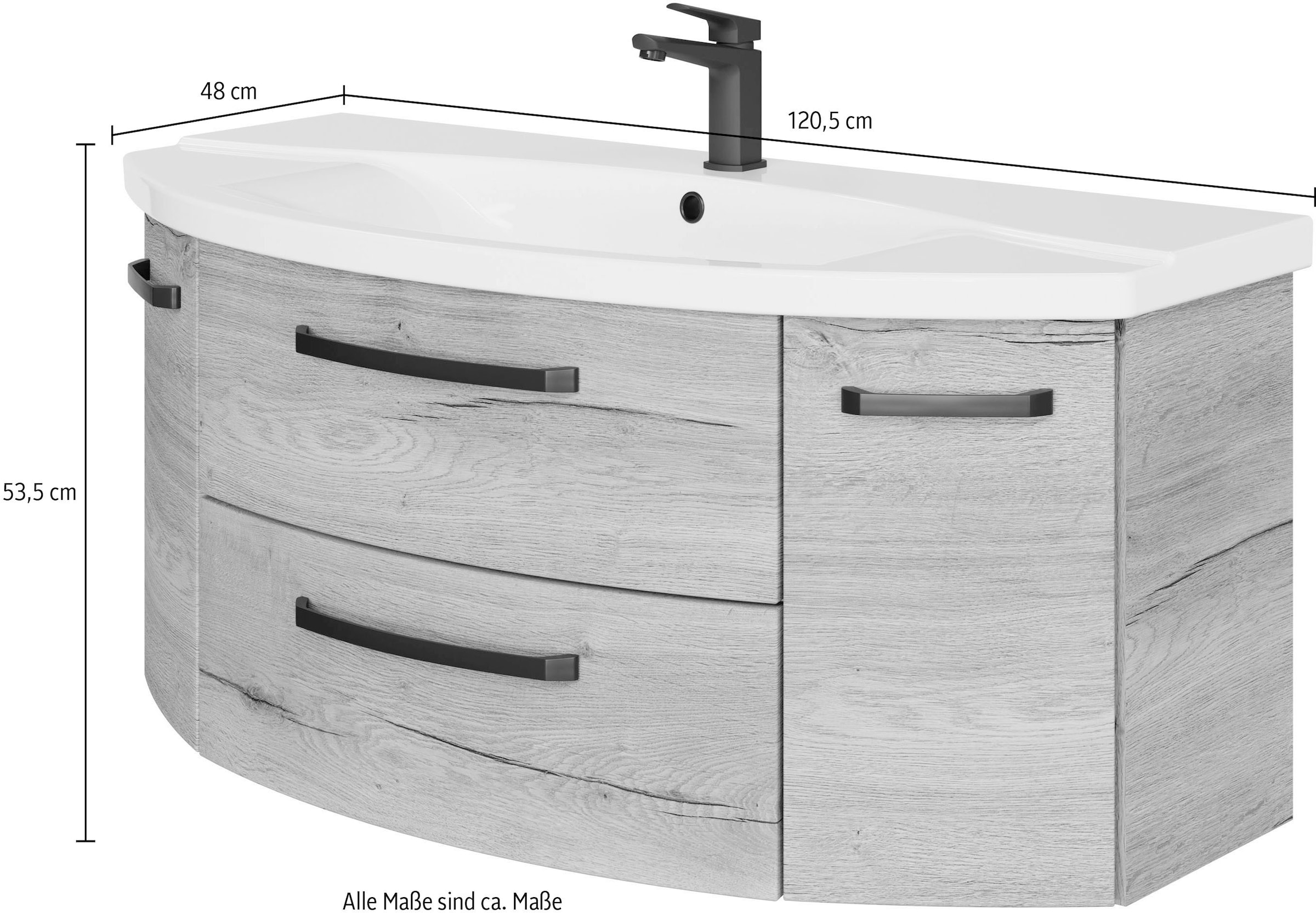 Saphir Waschtisch »Serie 4010 Keramik-Waschtisch mit Unterschrank, 120,5 cm breit«, Waschplatz mit 2 Türen, 2 Schubladen, Badmöbel-Set mit Waschtisch