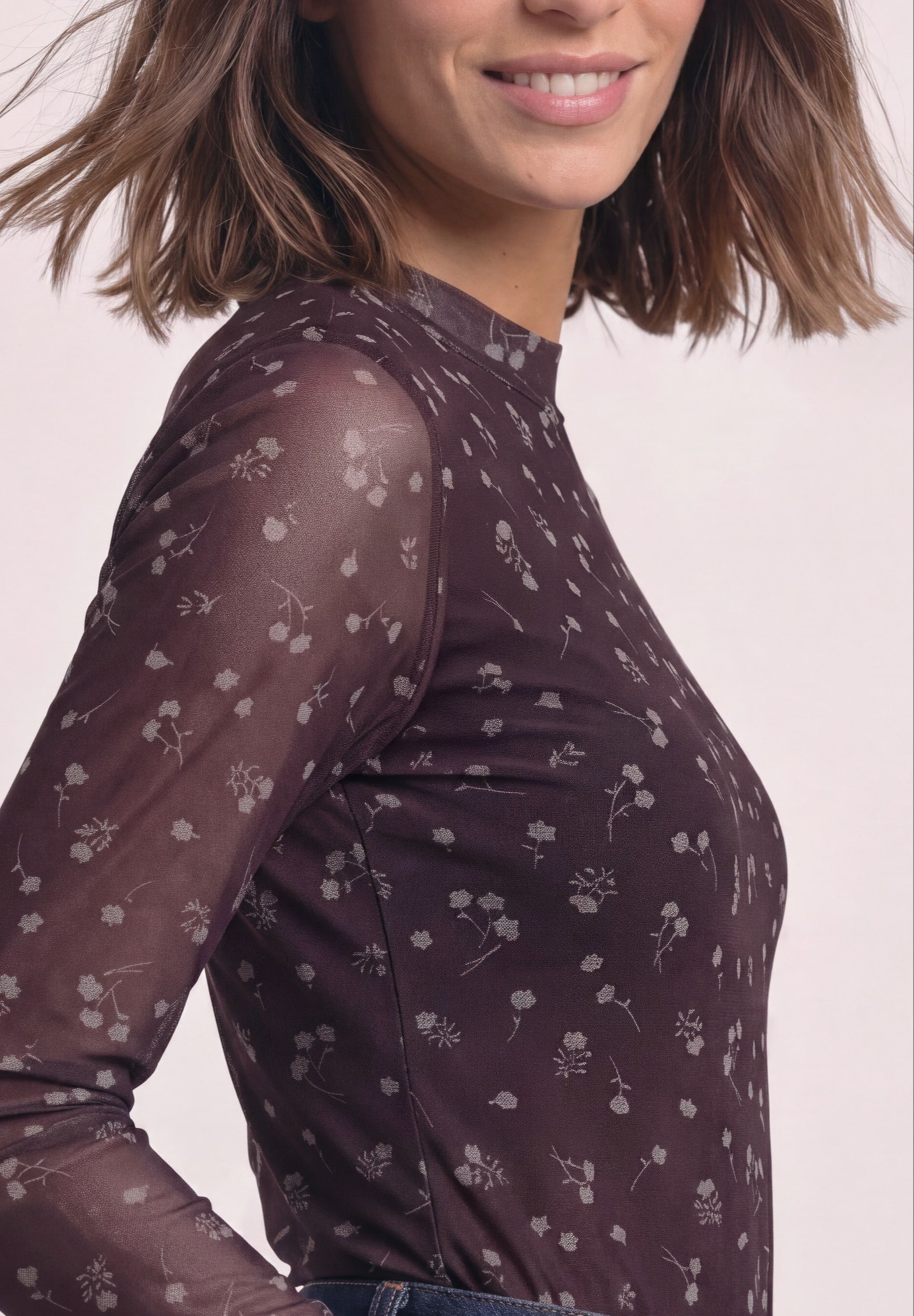 STREET ONE Langarmshirt Mesh-Shirt mit Rundhals und Prints