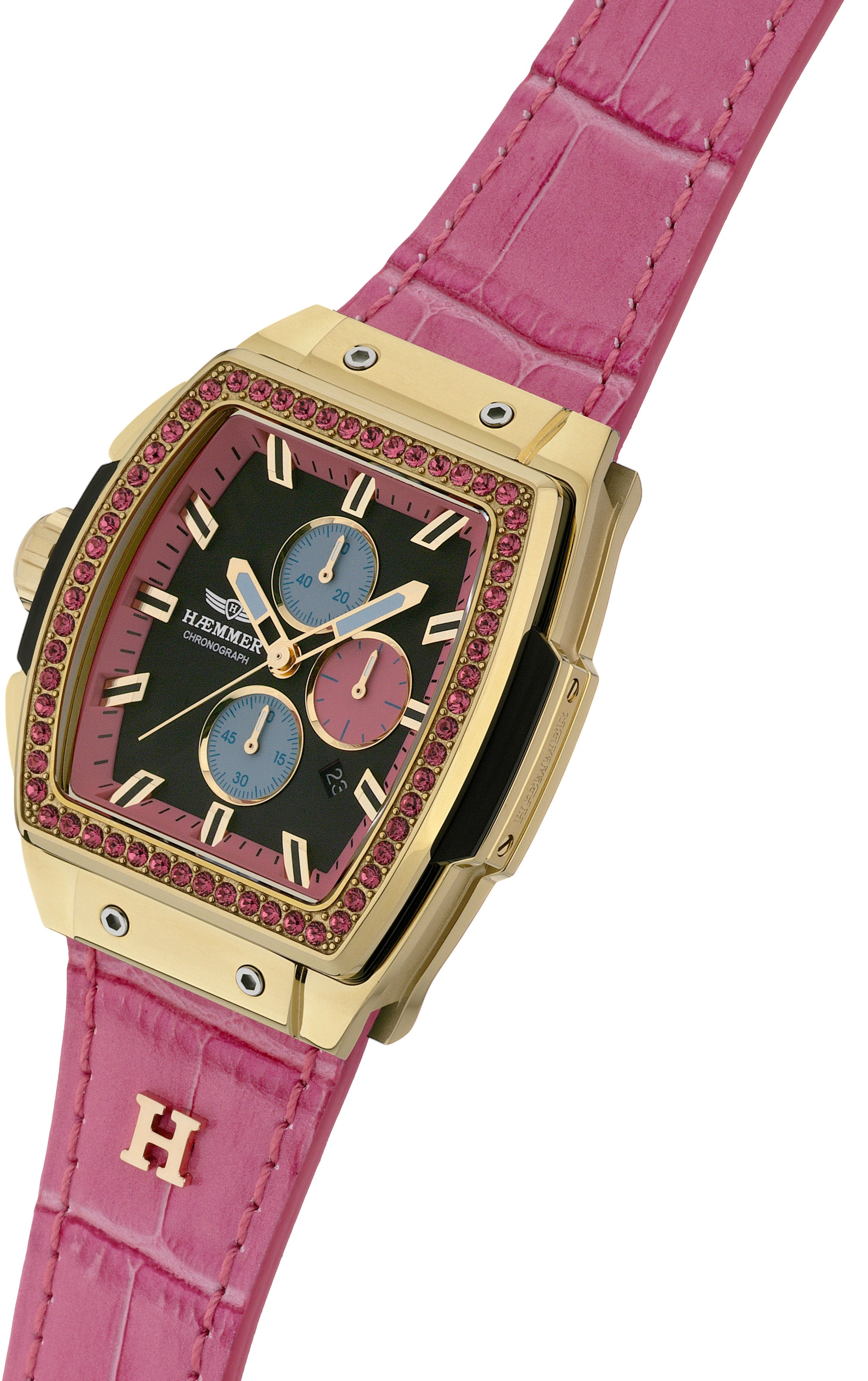 HAEMMER GERMANY Chronograph »TONNEAU«, Quarzuhr, Armbanduhr,Damenuhr,Lederarmband,digital,Datum,Stoppfunktion