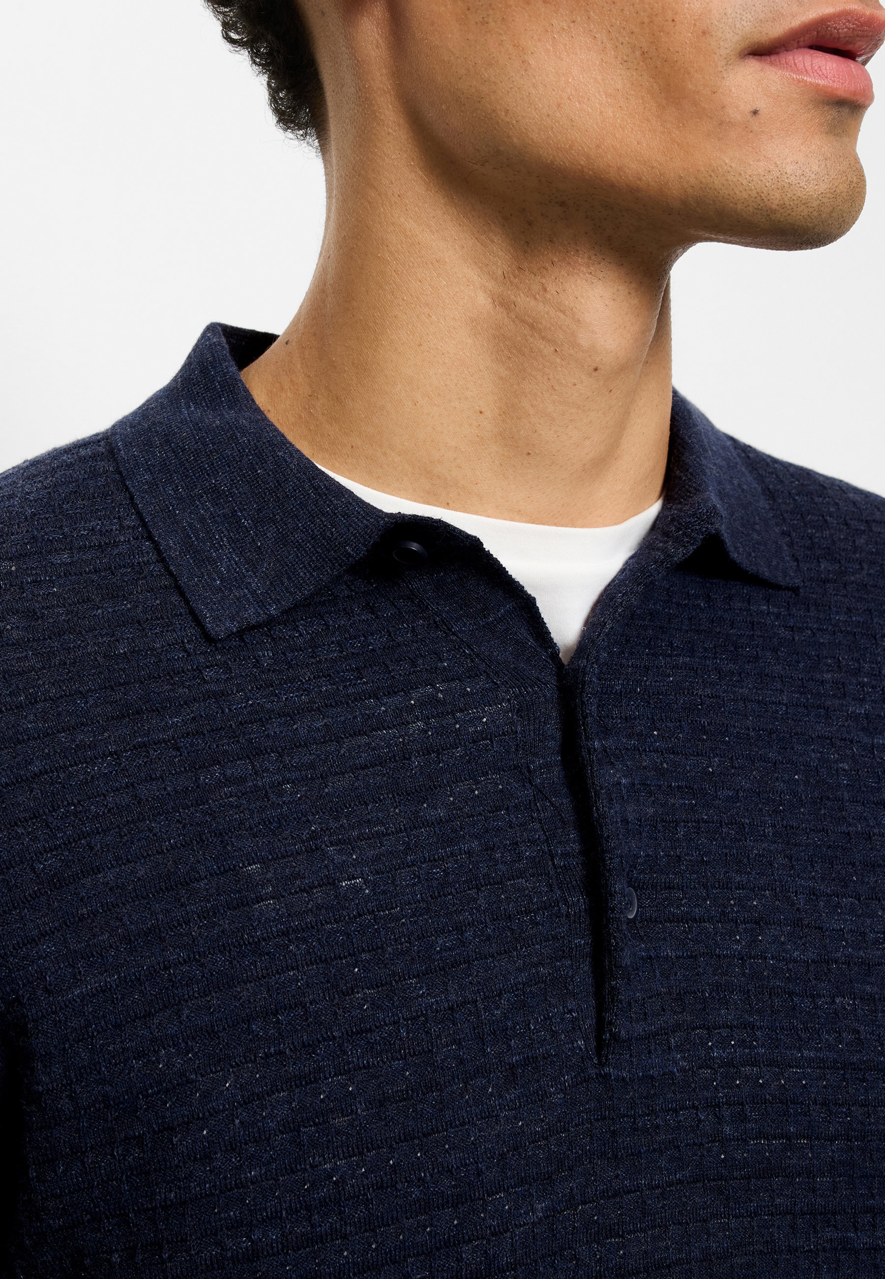 OLYMP Casual Strick Long Sleeve Polo Shirt Navy L 10