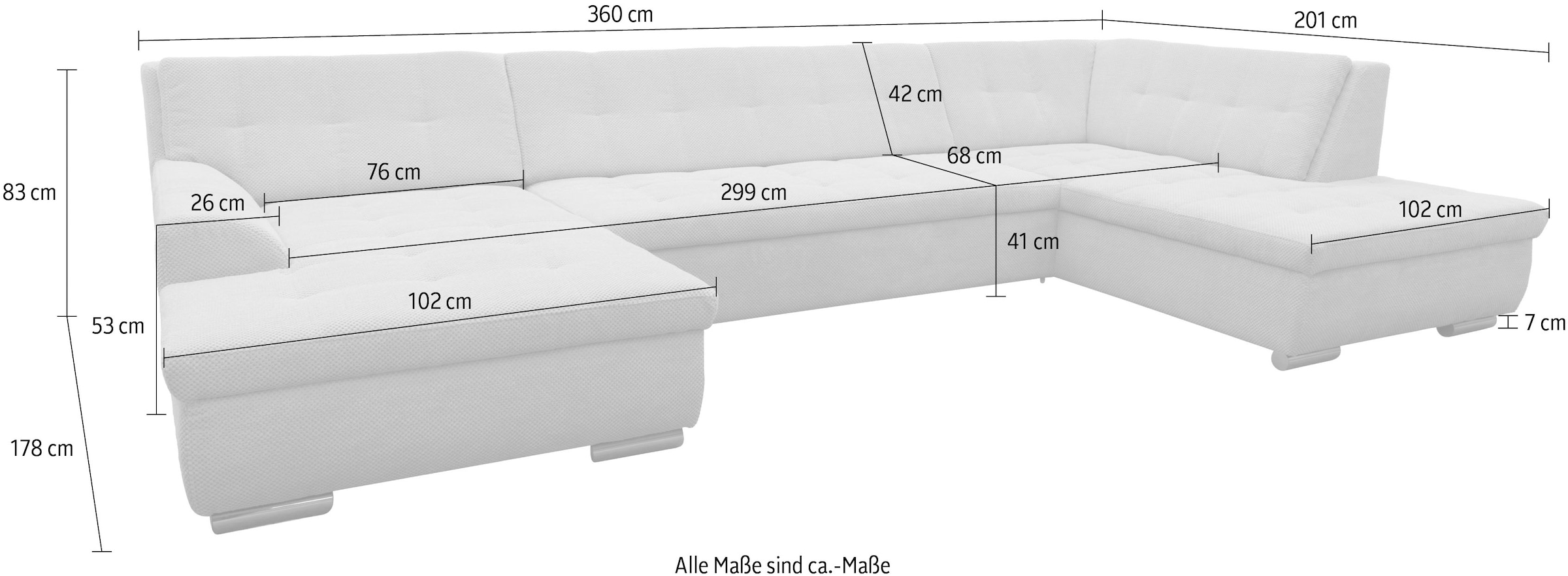 OTTO home Wohnlandschaft »Tornby 360 x 201 cm, mit Steppungen, modern & stabil« L-Form, aus haustierfreundlichem Pet Friendly Bezug