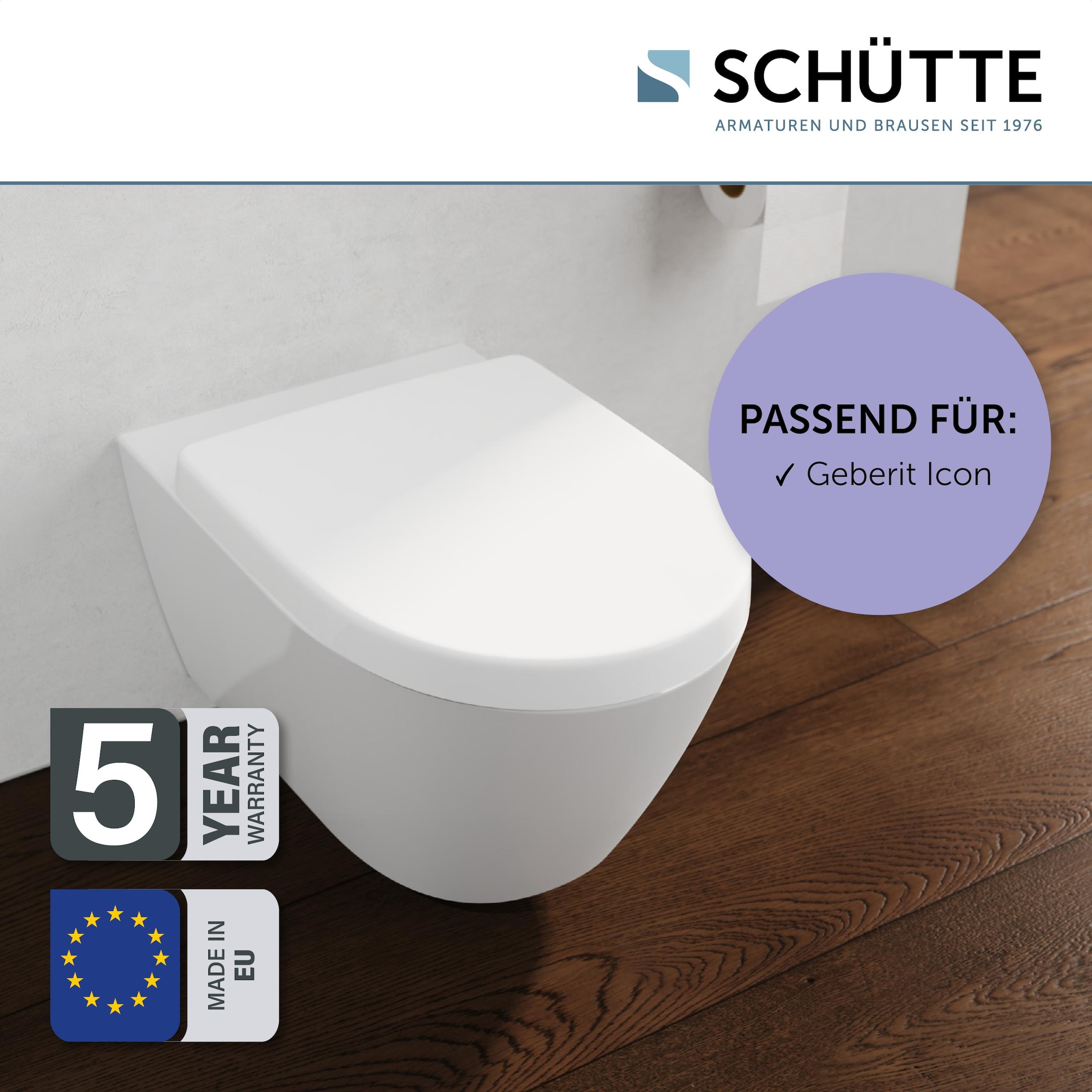 Schütte WC-Sitz »Duroplast, WHITE D-Form PRO 7«, (WC-Sitz, Befestigungsmaterial, Montageanleitung), mit Absenkautomatik und Schnellverschluss