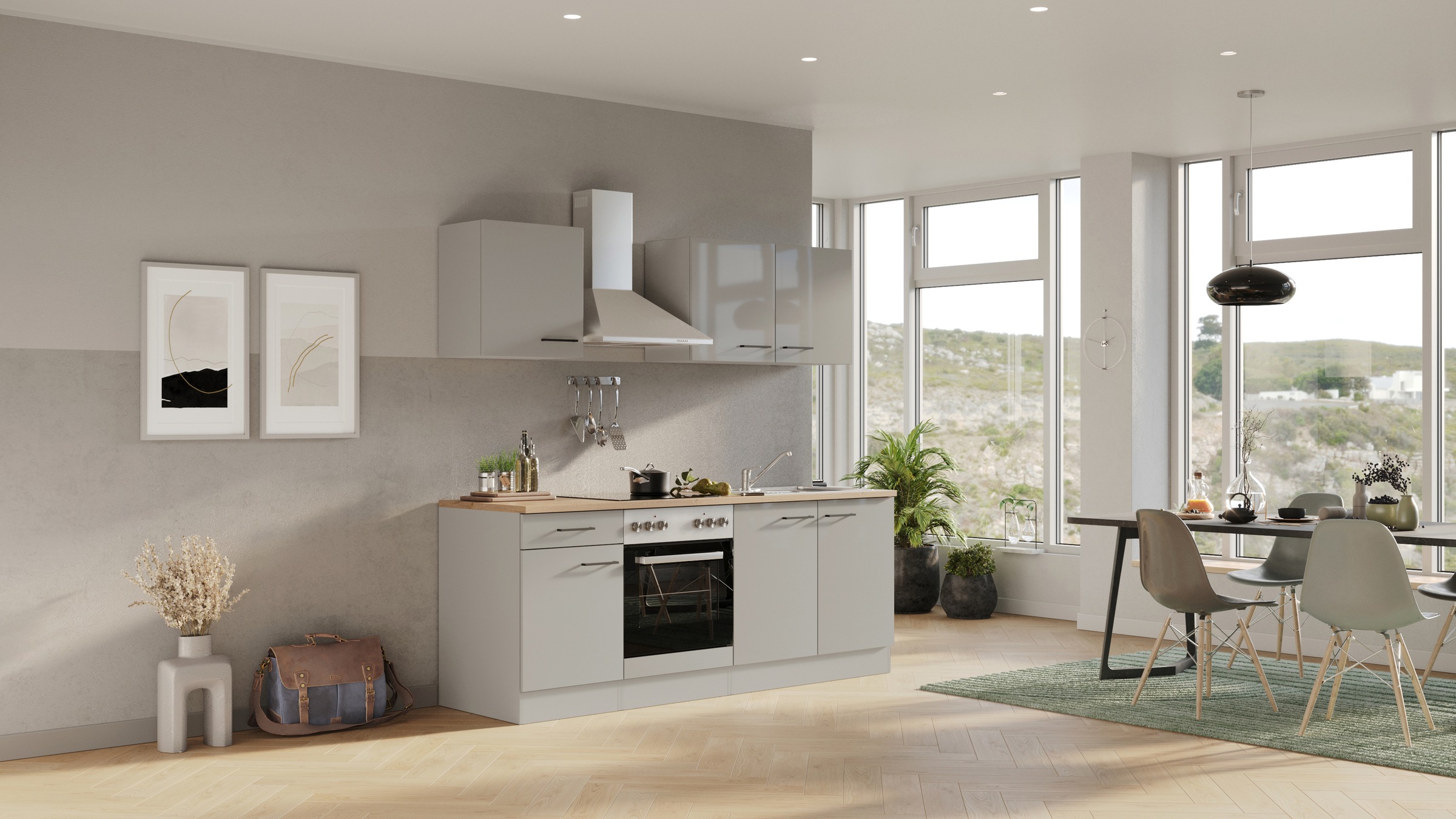 Thumbnail - Flex-Well Küchenzeile "Lund" mit E-Geräten, Gesamtbreite 210 cm,glänzende Fronten