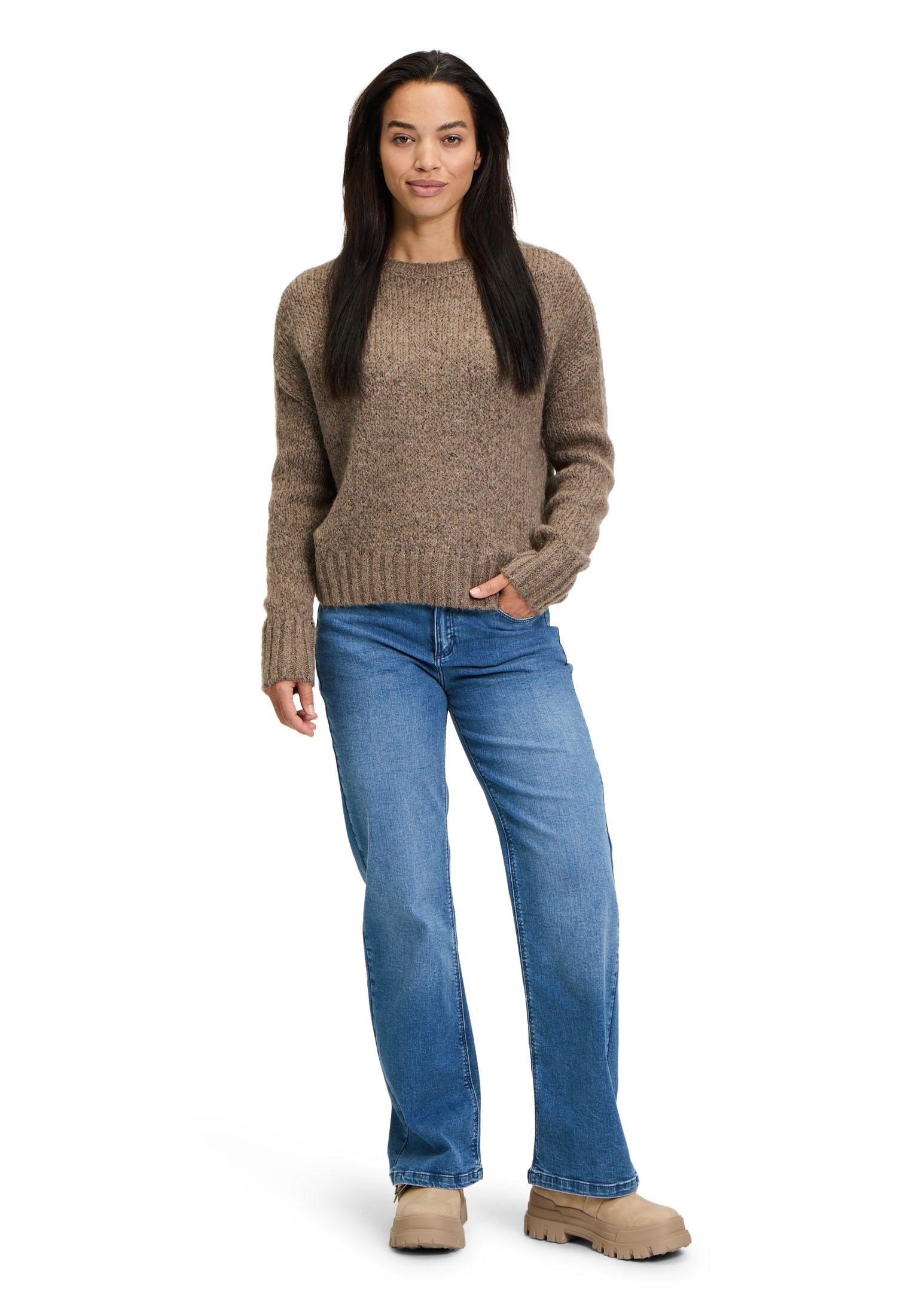 Cartoon Strickpullover »Cartoon Basic-Pullover mit Rundhalsausschnitt«, (1 tlg.), Rippbündchen