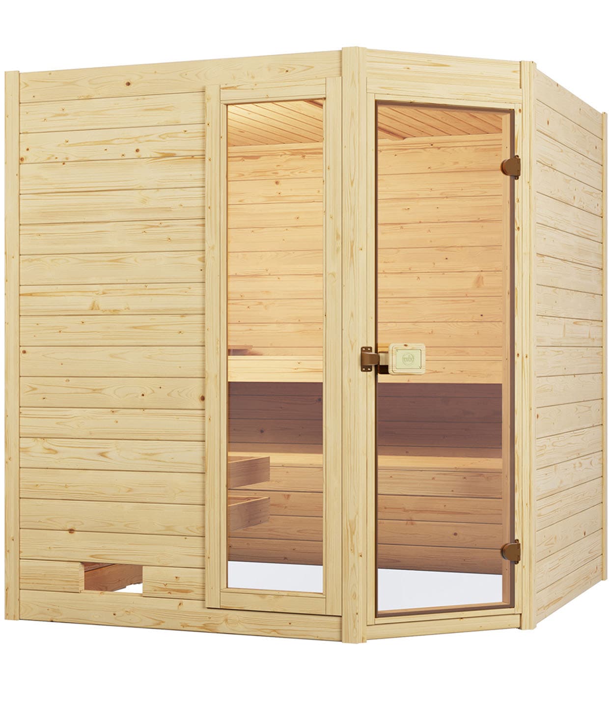 weka Sauna "Massivholzsauna VALIDA Eck 2", Blockbohlen, Fensterelement, moderne Ganzglastür