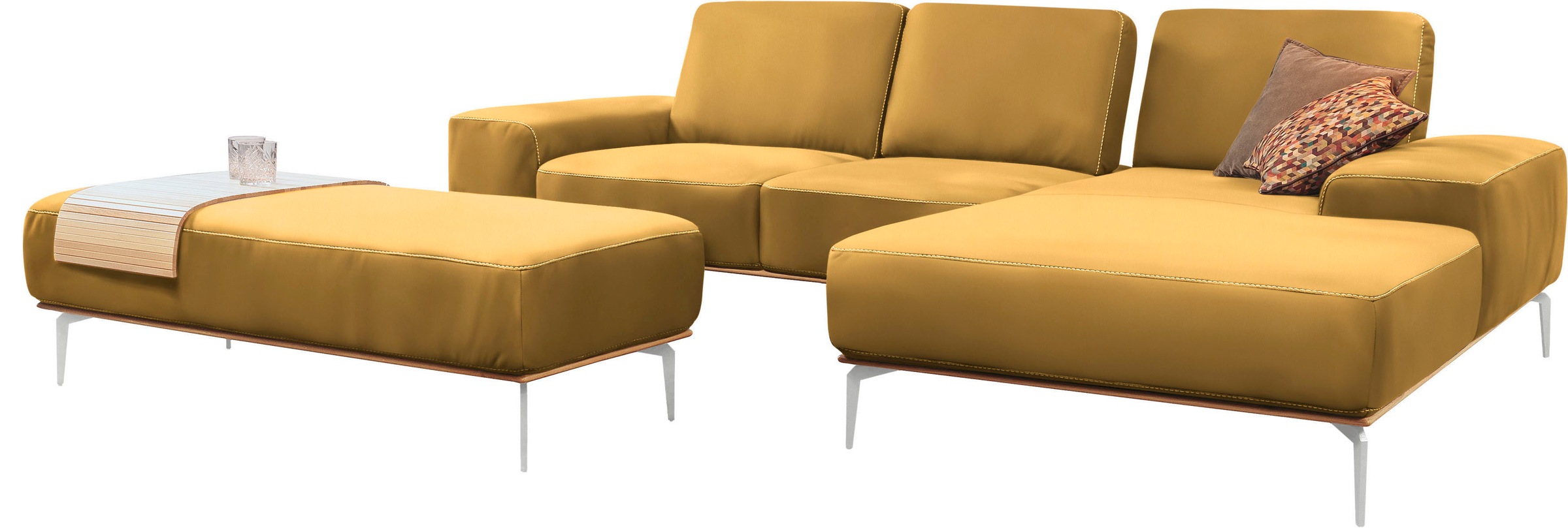 W.SCHILLIG Ecksofa "run, Designsofa mit tollem Sitzkomfort, L-Form" mit elegantem Holzsockel, Füße in Chrom glänzend, Breite 279 cm
