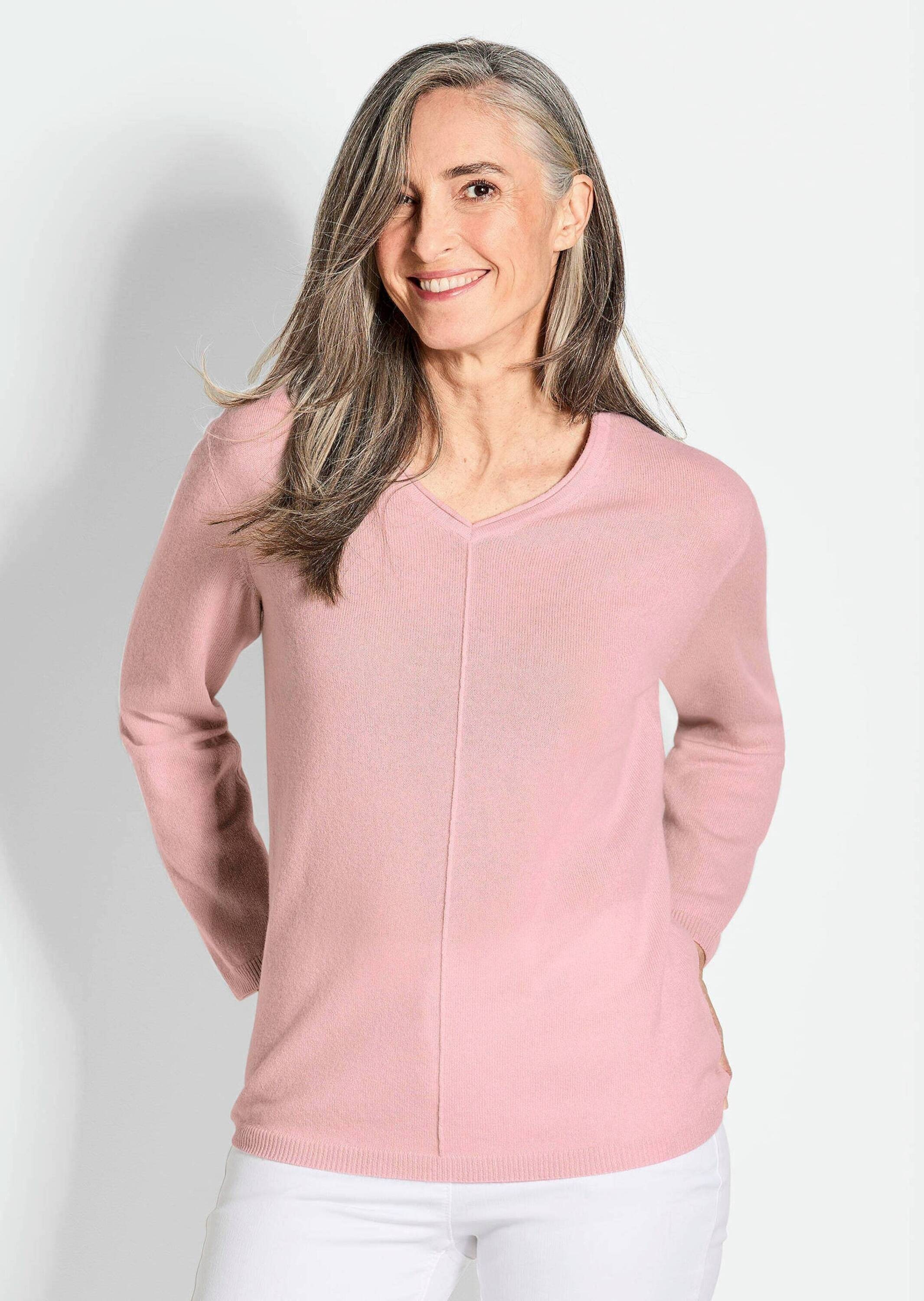 GOLDNER Strickpullover "Kurzgröße Basicpullover mit V-Ausschnitt" Aufwendig günstig online kaufen