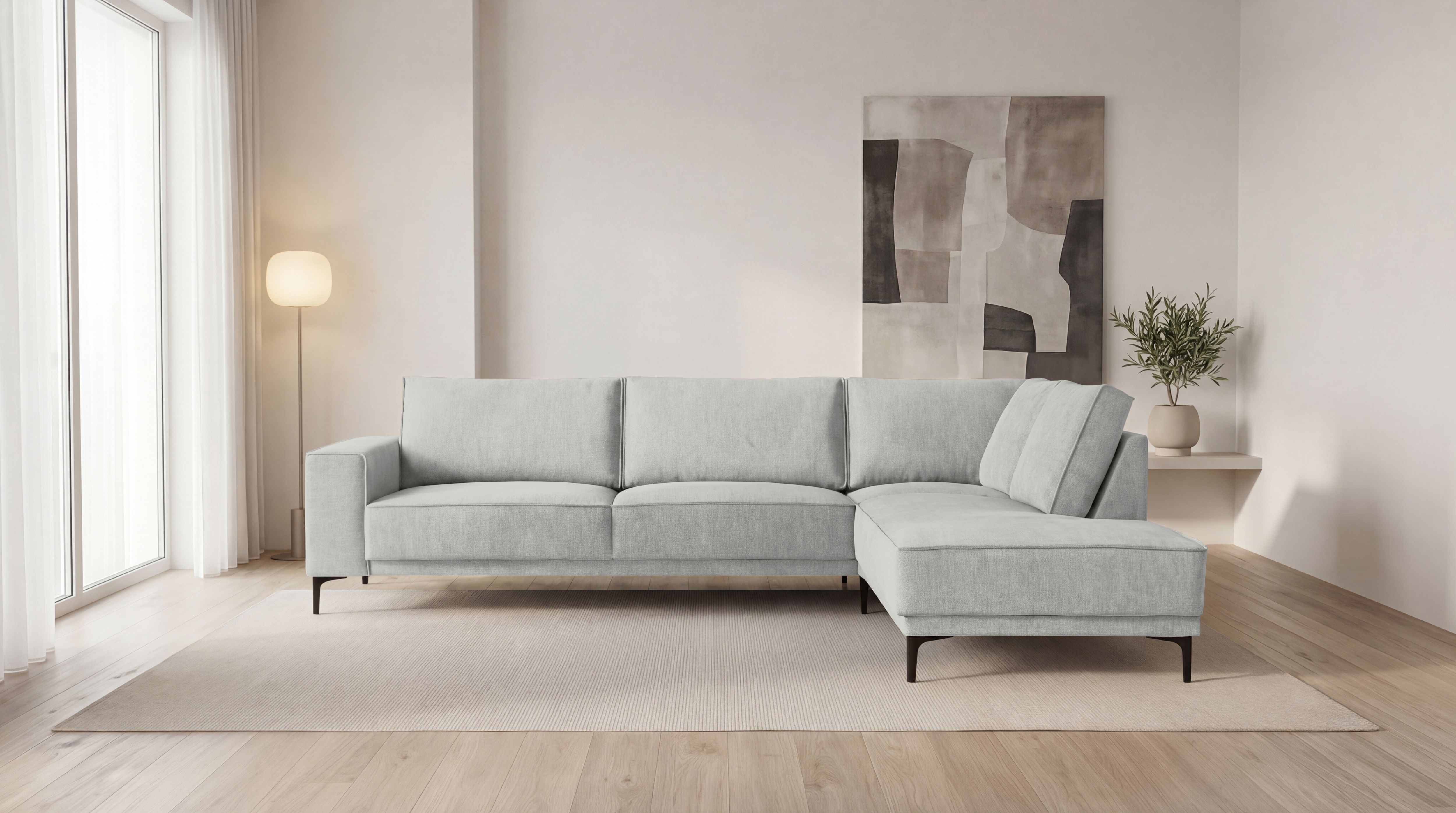 OTTO home Ecksofa "OLAND Bouclé L-Form, B: 289 cm, Skandi-Design" Struktur, Flachgewebe, Luxus-Microfaser, Boucle