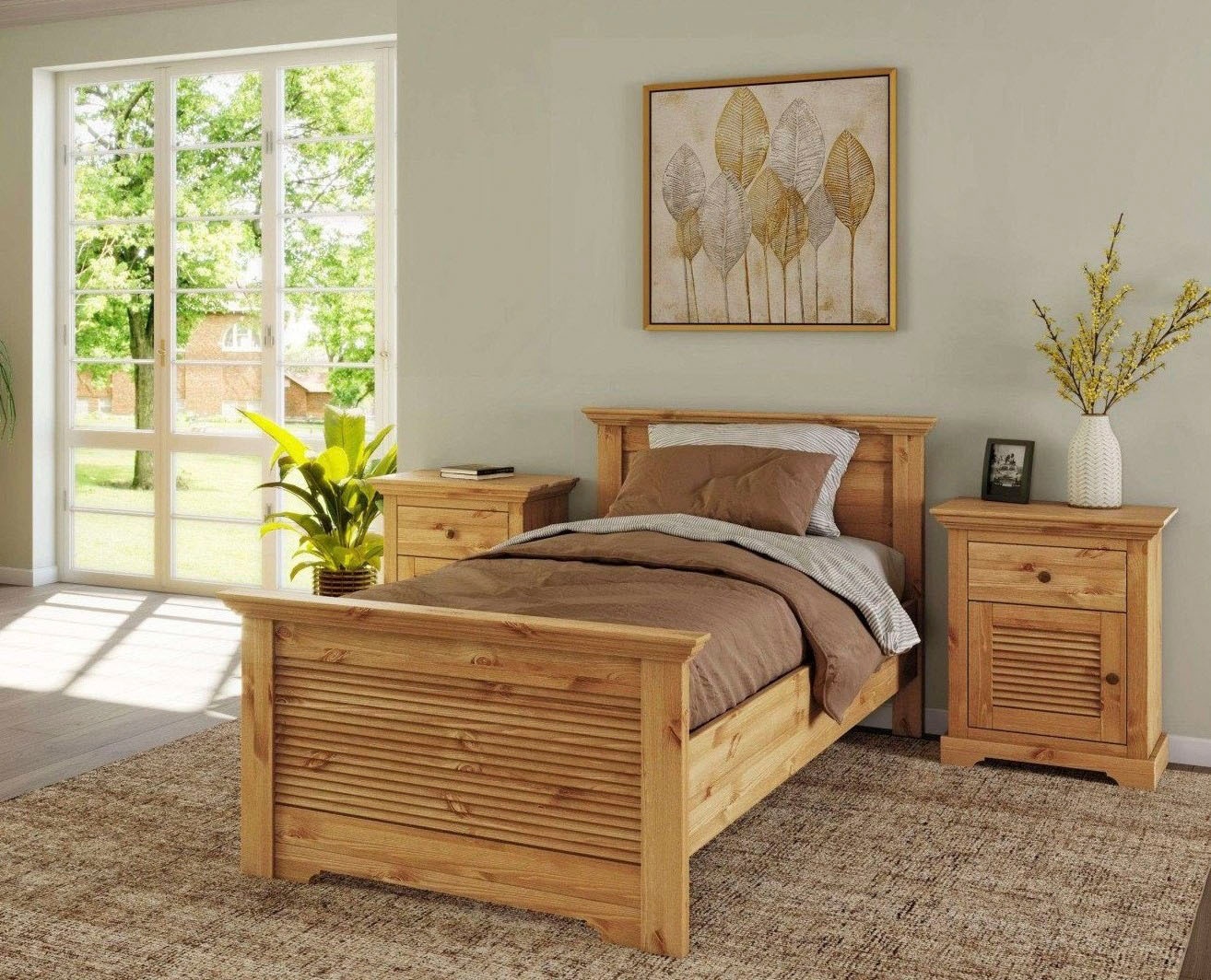 OTTO home Bett "Rauna, Landhausstil, edles Design mit Lamellen und Kassetten, 2 Farben" Breite/Belastbarkeit 180cm=220 KG, 90cm=120KG, FSC zertifiziertes Kieferholz, massive Qualität mit Lattenrost