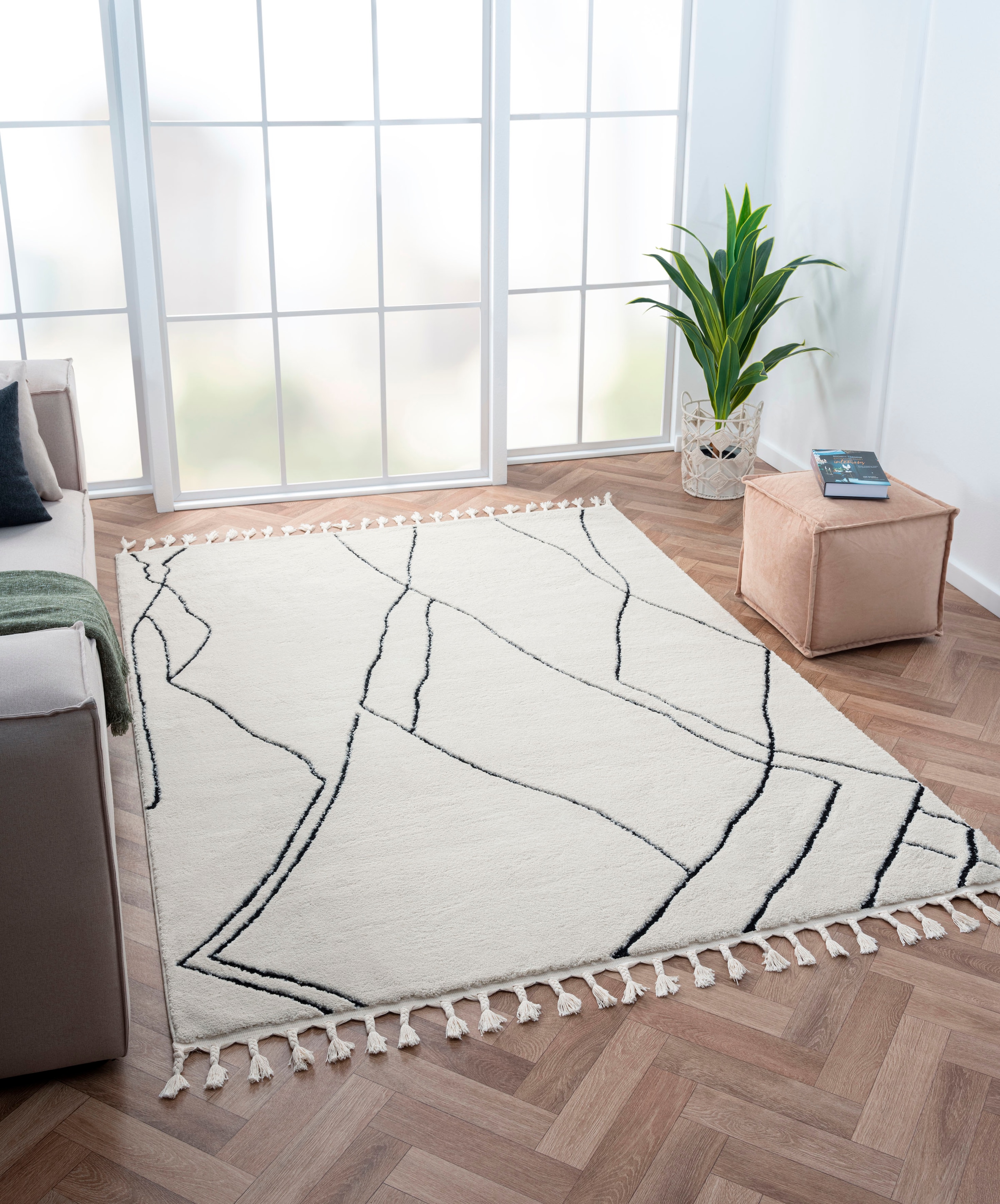 Myflair Möbel & Accessoires Hochflor-Teppich »Moroccan Drawline«, rechteckig, modern, marokkanisches Design, flauschig weich durch Hochflor