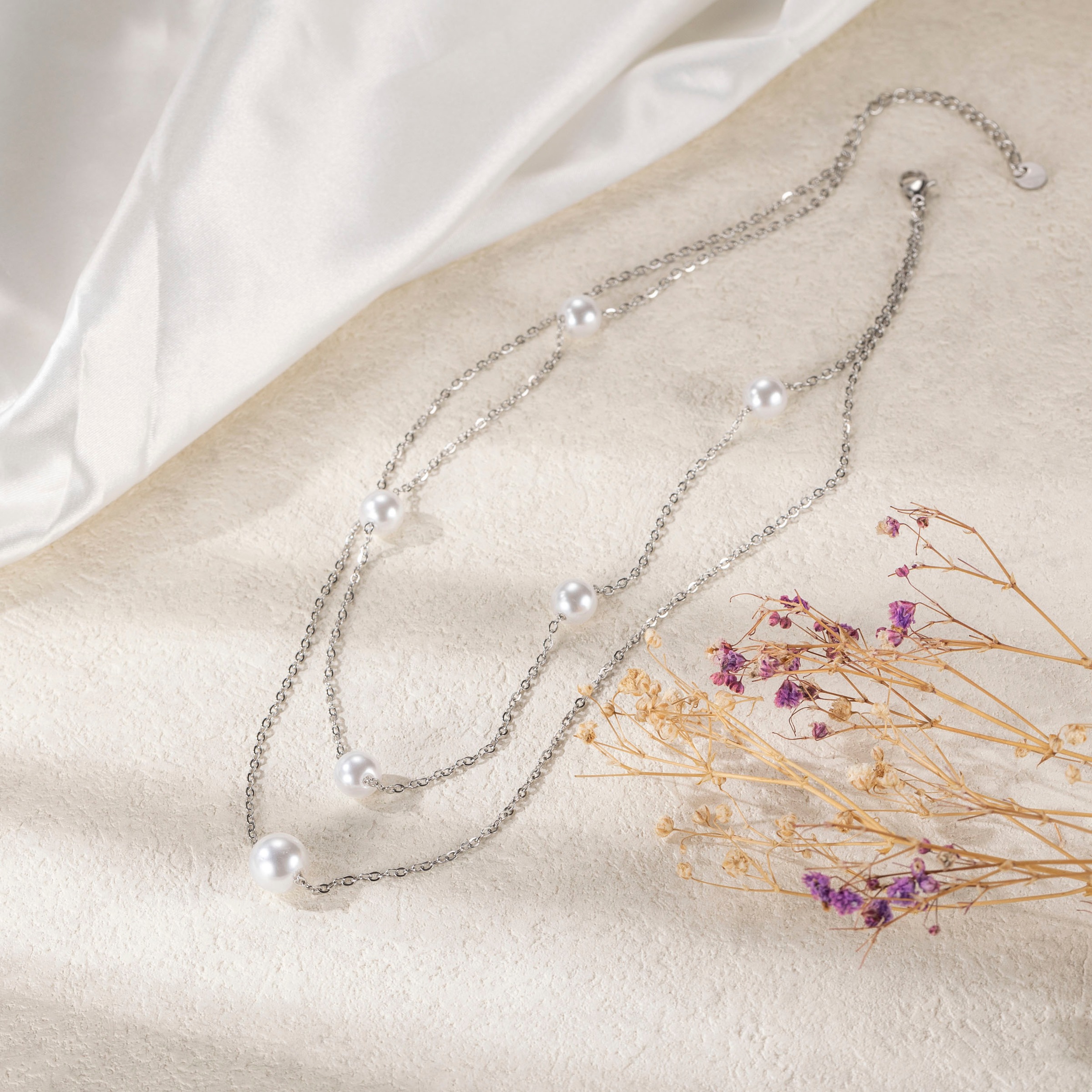 Firetti Kette mit Anhänger »Schmuck Geschenk Edelstahl Halsschmuck Halskette Layer doppelreihig«, mit Perle (synth.)