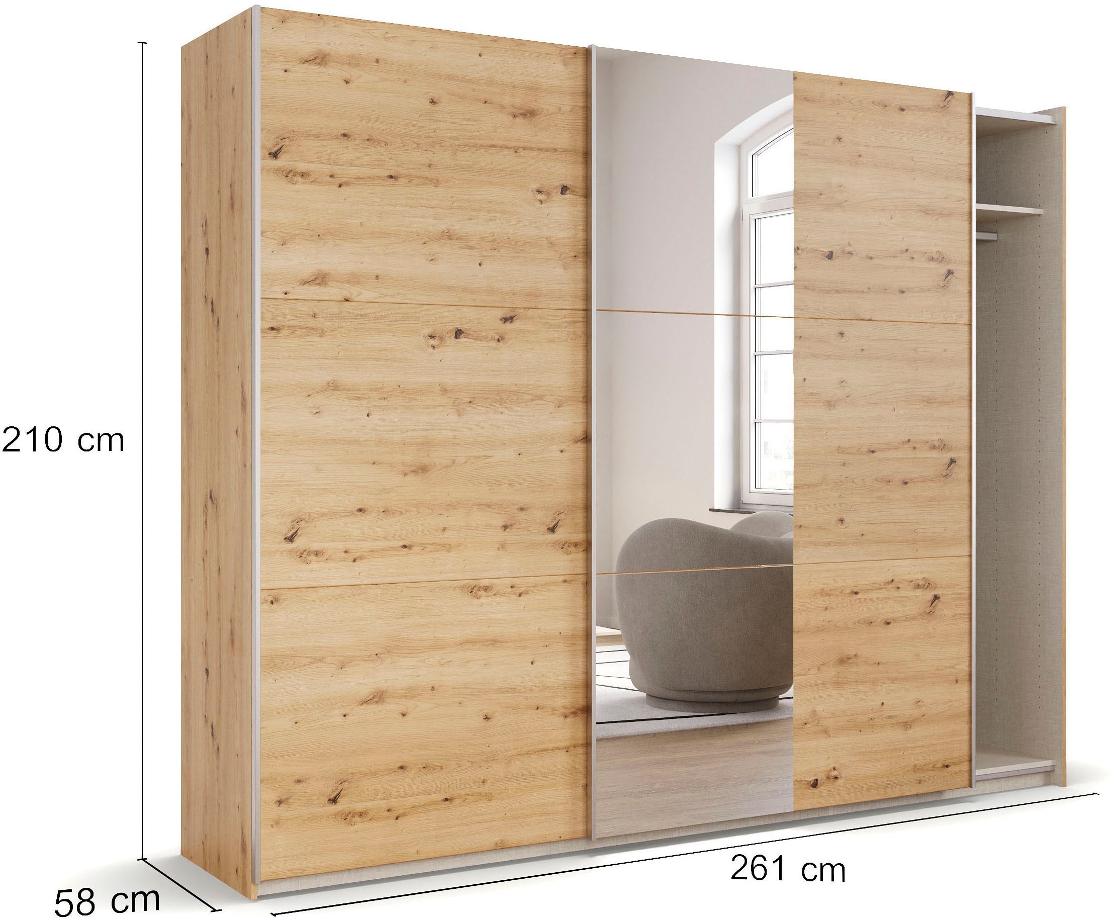 rauch Schwebetürenschrank »Kleiderschrank Drehtürenschrank Schrank Garderobe KRONACH TOPSELLER«, mit Spiegel und viel Stauraum, Metallgriffleisten, MADE IN GERMANY