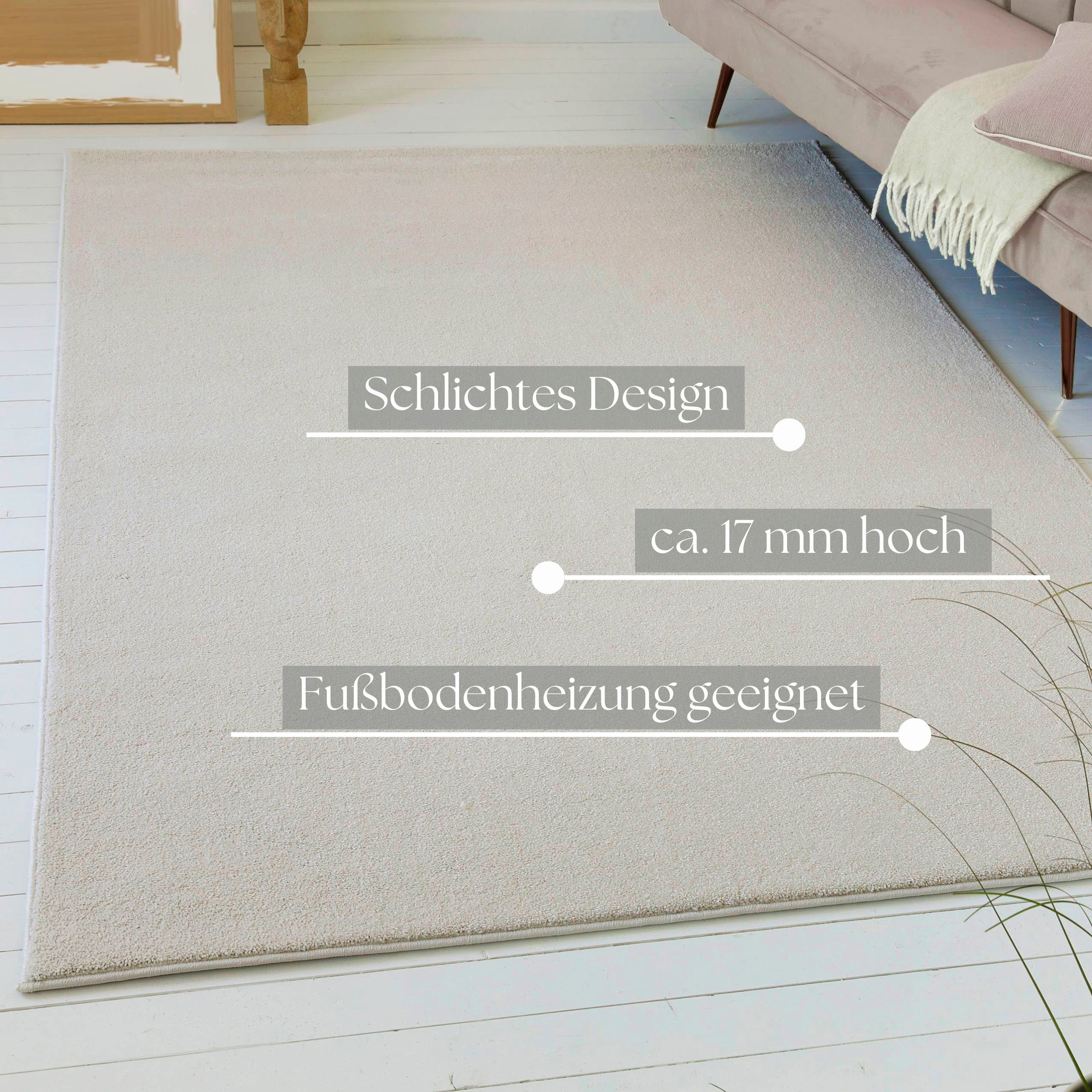 my home Teppich »Lisbea«, rechteckig, 17 mm Höhe, moderner dichter weicher Kurzflorteppich, Wohnzimmer, Schlafzimmer