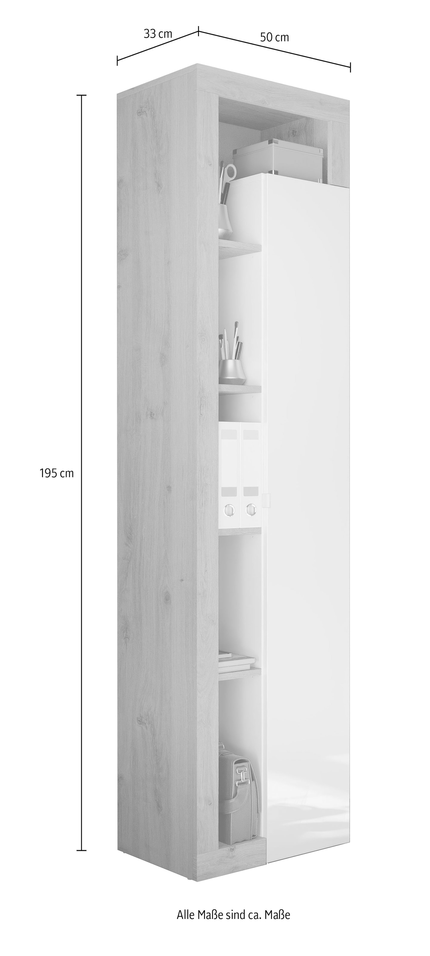 INOSIGN Aktenschrank »Hamburg Höhe 189 cm, Breite 50 cm, 1 Tür, offene Fächer, Büroschrank,«, Mehrzweckschrank, dekorativer Rahmen, Metallgriff, viel Stauraum