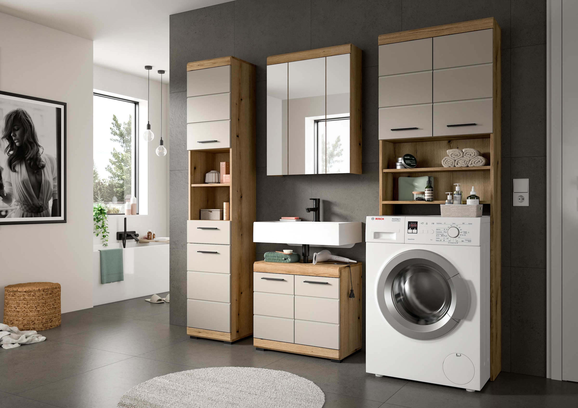 welltime Waschmaschinenumbauschrank »SIENA, Breite 63cm, für Waschmaschine & Trockner, 2 Türen, MDF-Front« TOPSELLER!,  in verschiedenen Farben, Überbauschrank, Umbauschrank, Badschrank