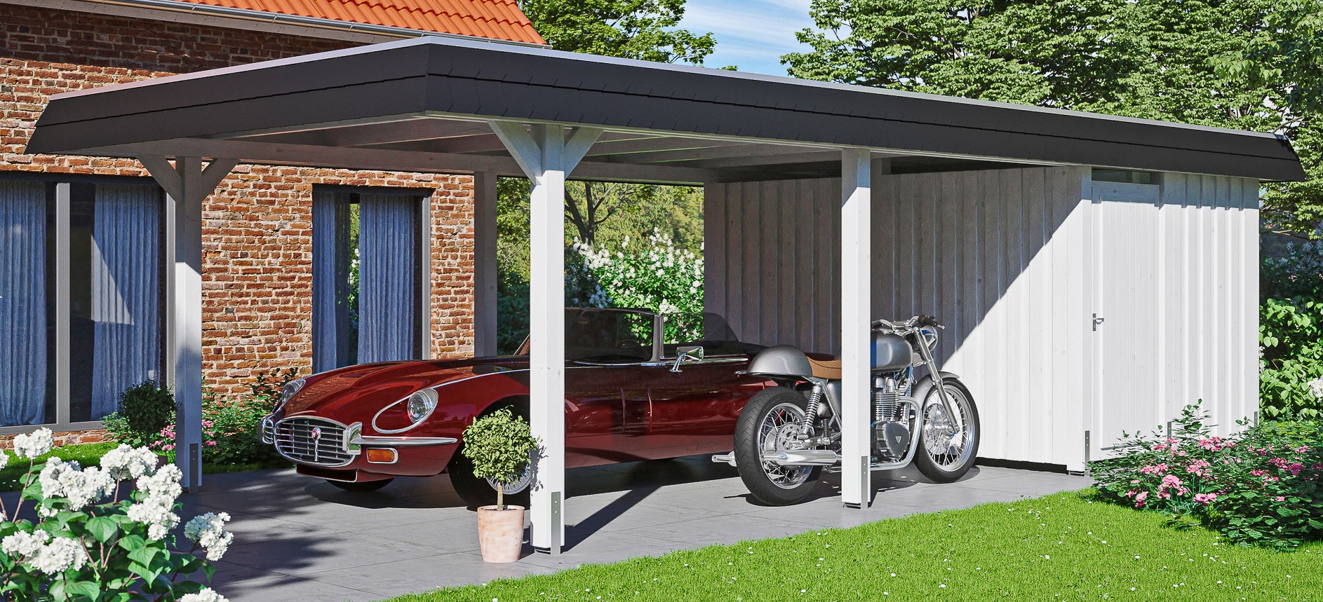 Skanholz Einzelcarport "Wendland" Leimholz 341 cm weiß