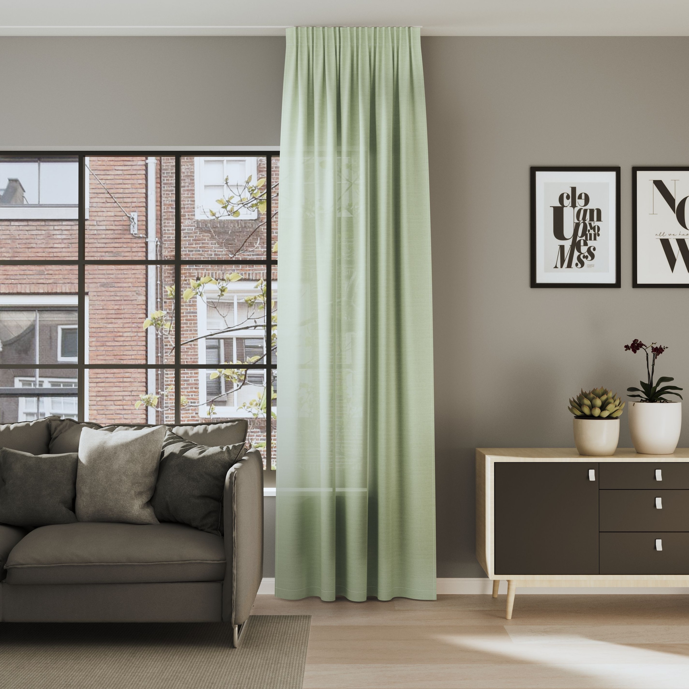 Vorhang NEUTEX FOR YOU, B:142cm H:245cmhellgrün, Jacquard, Polyester, Wohnzimmer, Gardinen, "ALLEY-ECO", Halbtransparentes Streifendesign