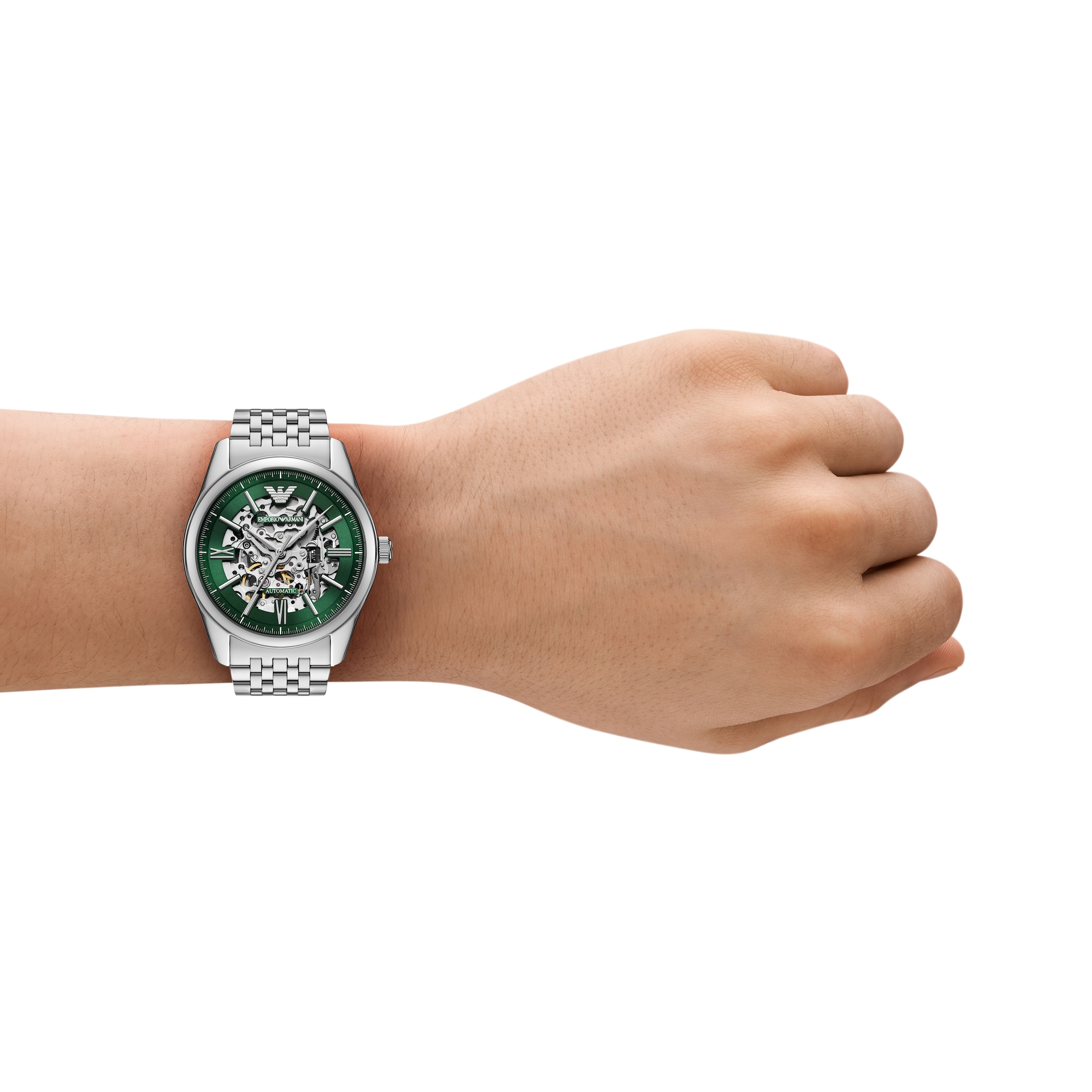 Emporio Armani Automatikuhr, Armbanduhr, Herrenuhr, Mechanische Uhr, Edelstahlarmband, analog