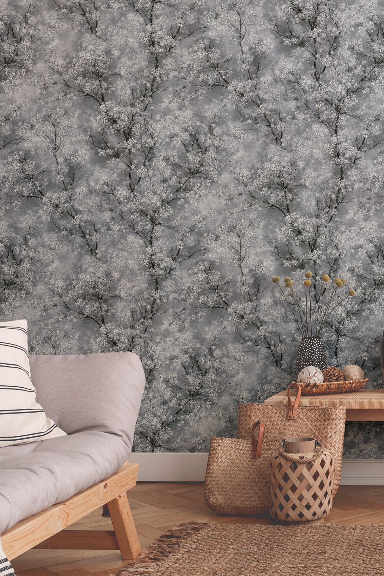 living walls Vliestapete »New Walls Cosy & Relax mit Kirschblüten«, floral-botanisch-Wald, Tapete Wald Tapeten Wohnzimmer Schlafzimmer Küche modern Design Optik