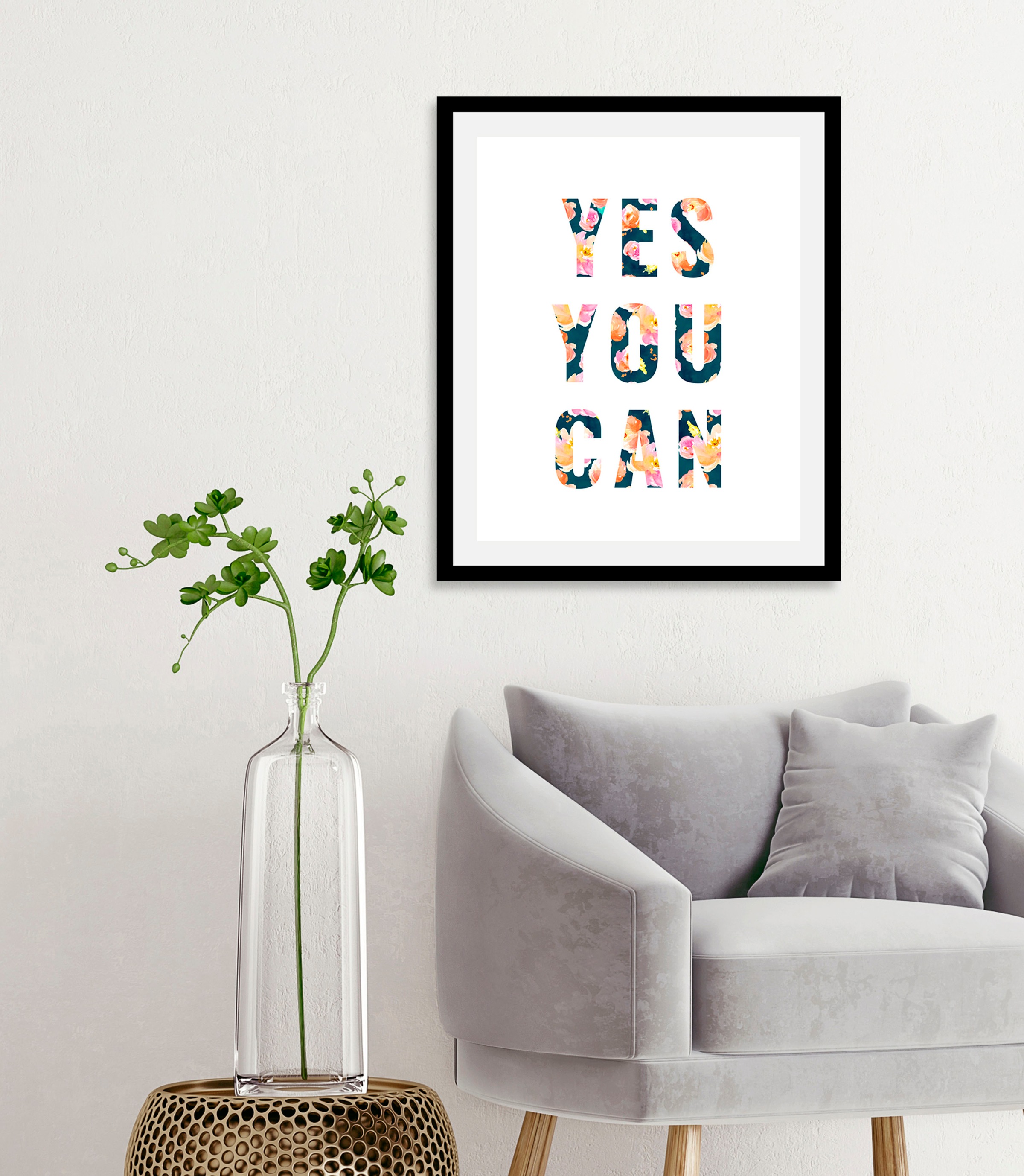 queence Bild »Yes you can«, (1 St.), HD Premium Poster-Druck inkl. Holzrahmen