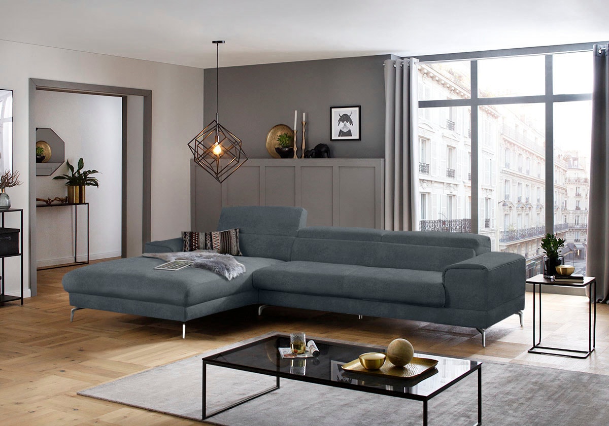 W.SCHILLIG Ecksofa »piedroo, Designsofa mit tollem Sitzkomfort, elegant und bequem, L-Form«, Kopfteilverstellung, wahlweise mit Sitztiefenverstellung, Breite 343cm