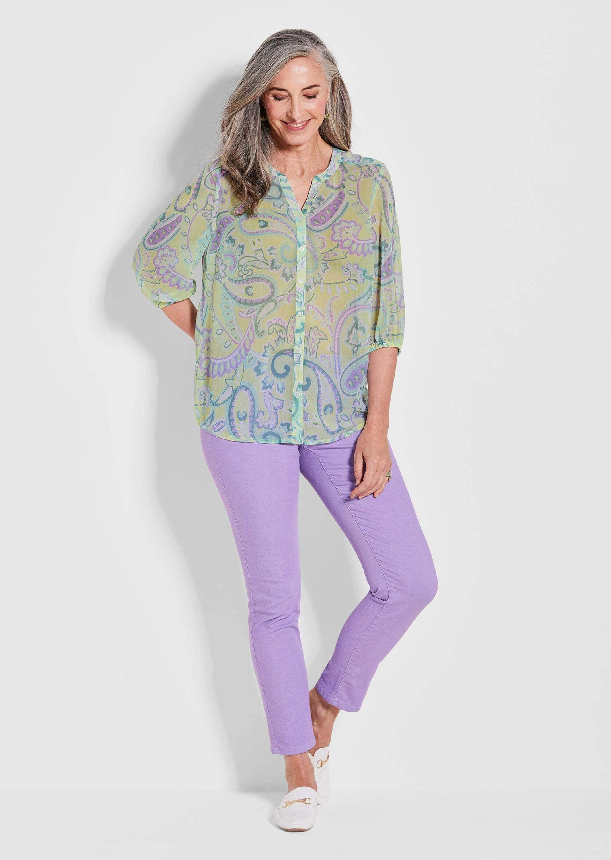 GOLDNER Chiffonbluse "Kurzgröße Druckbluse mit Paisley-Muster" Schulterpass günstig online kaufen