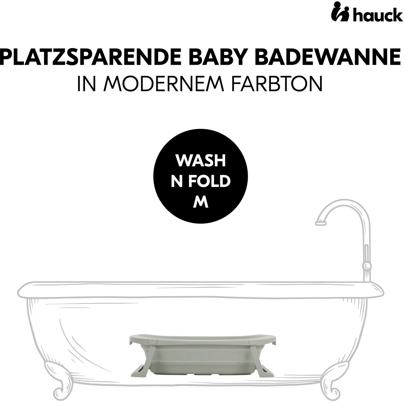 Hauck Babybadewanne »Wash N Fold M, Sage«, Faltbadewanne mit Wassertemperaturmessung am Ablaufstopfen