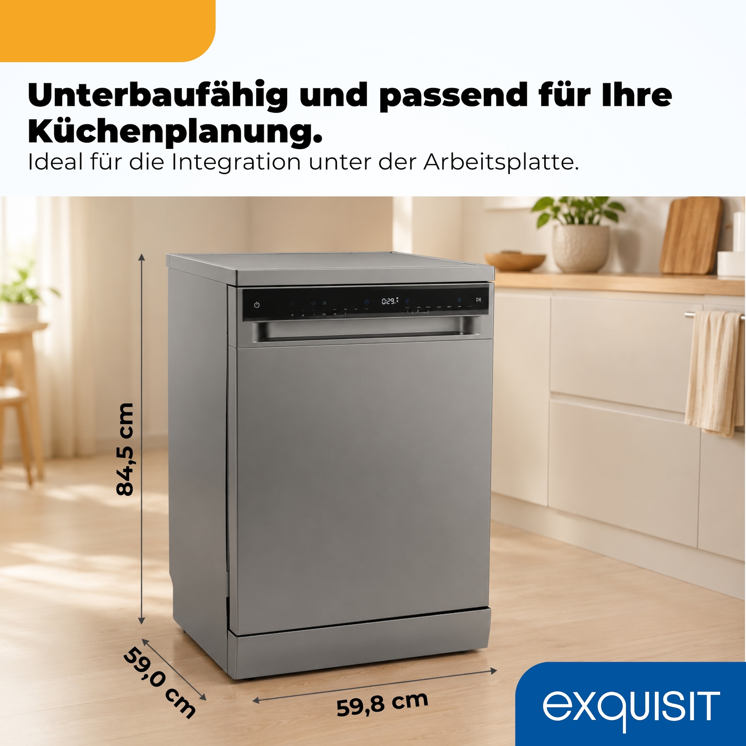 exquisit Standgeschirrspüler »GSP9316-450C silber« 10,9 l 16 tlg. Maßgedecke 16 Maßgedecke, LED, Besteckschublade, Auto Door Open, AquaStop