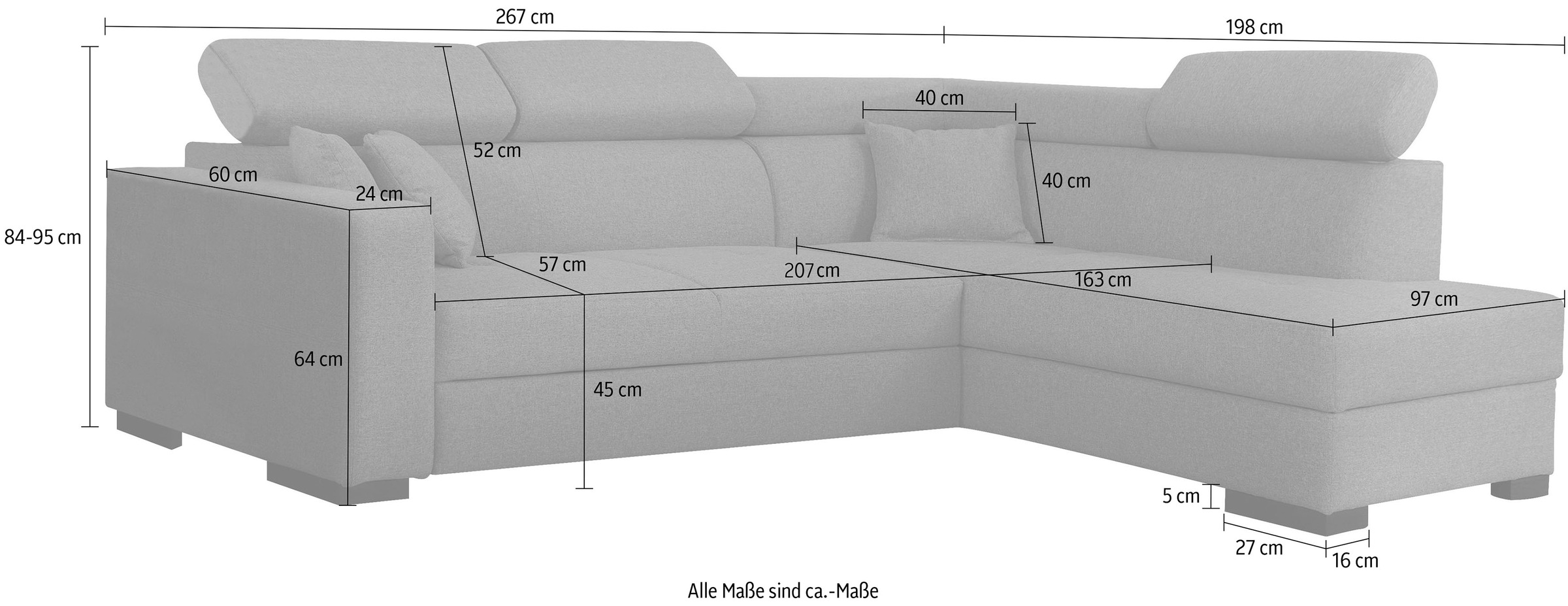 Home affaire Ecksofa »Tulio L-Form«, wahlweise mit Bettfunktion und Bettkasten, incl. 3 Zierkissen