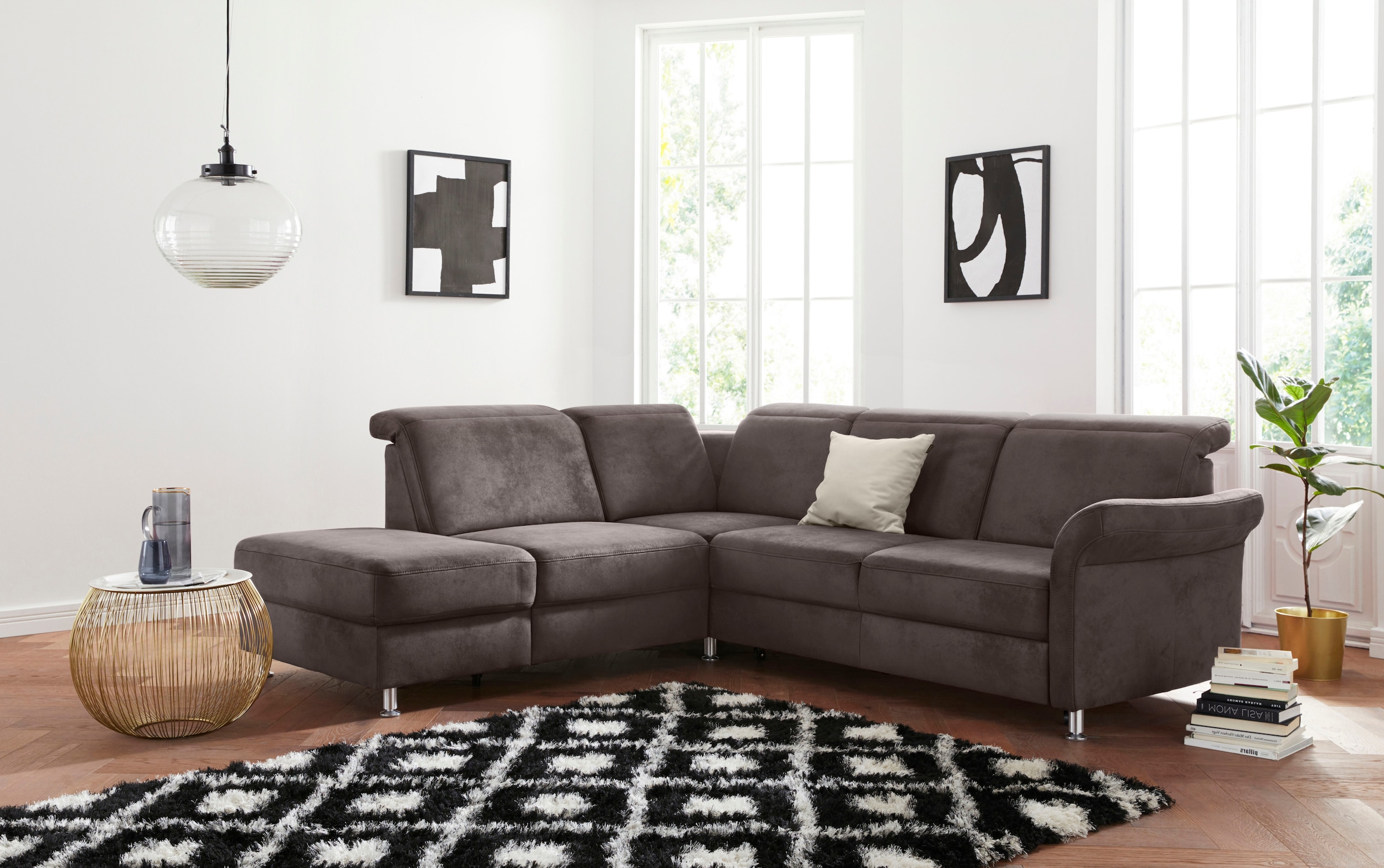 sit&more Ecksofa "Darwin L-Form" inklusive Federkern, wahlweise mit Kopfteilverstellung, Schlaffunktion