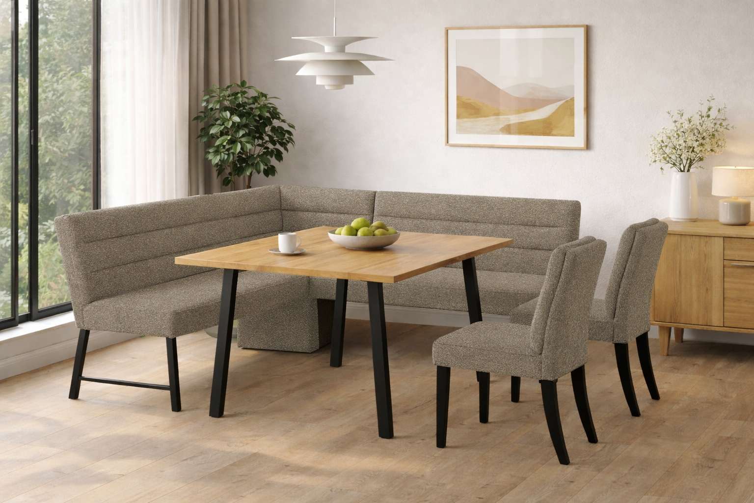 OTTO home Eckbankgruppe "Oregon Essecke, Sitzgruppe, Küchenbankgruppe" Set, 4er, 4 tlg. Eckbank mit Metallfüßen, Esstisch in Eiche massiv