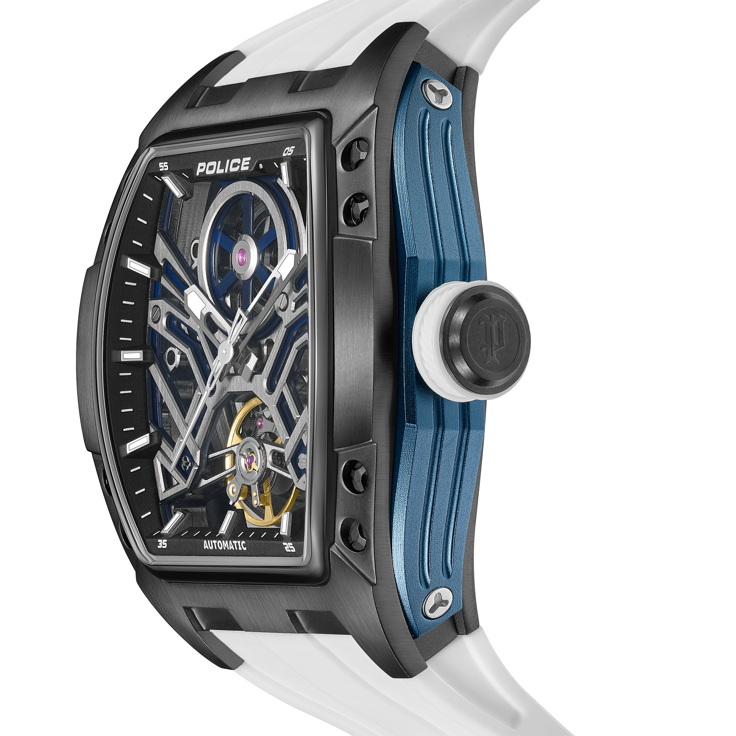 Police Automatikuhr »Tampa« Armbanduhr, Herrenuhr, Mechanische Uhr, Silikonarmband, analog