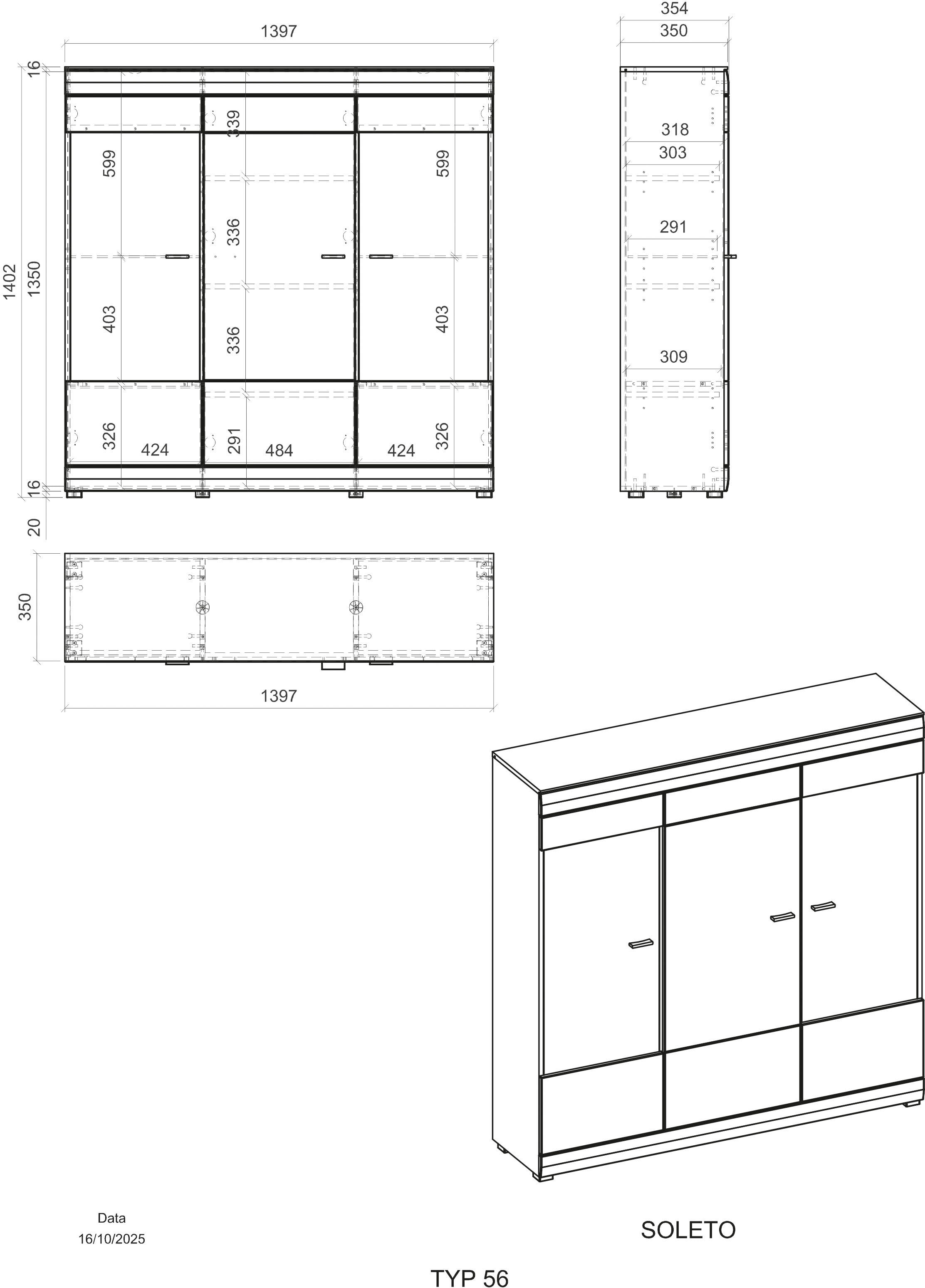 Home affaire Highboard »Soleto, moderner Schrank, Vitrine in Eiche Evoke« zeitlos, schwarze Griffe aus Metall, ausreichend Stauraum