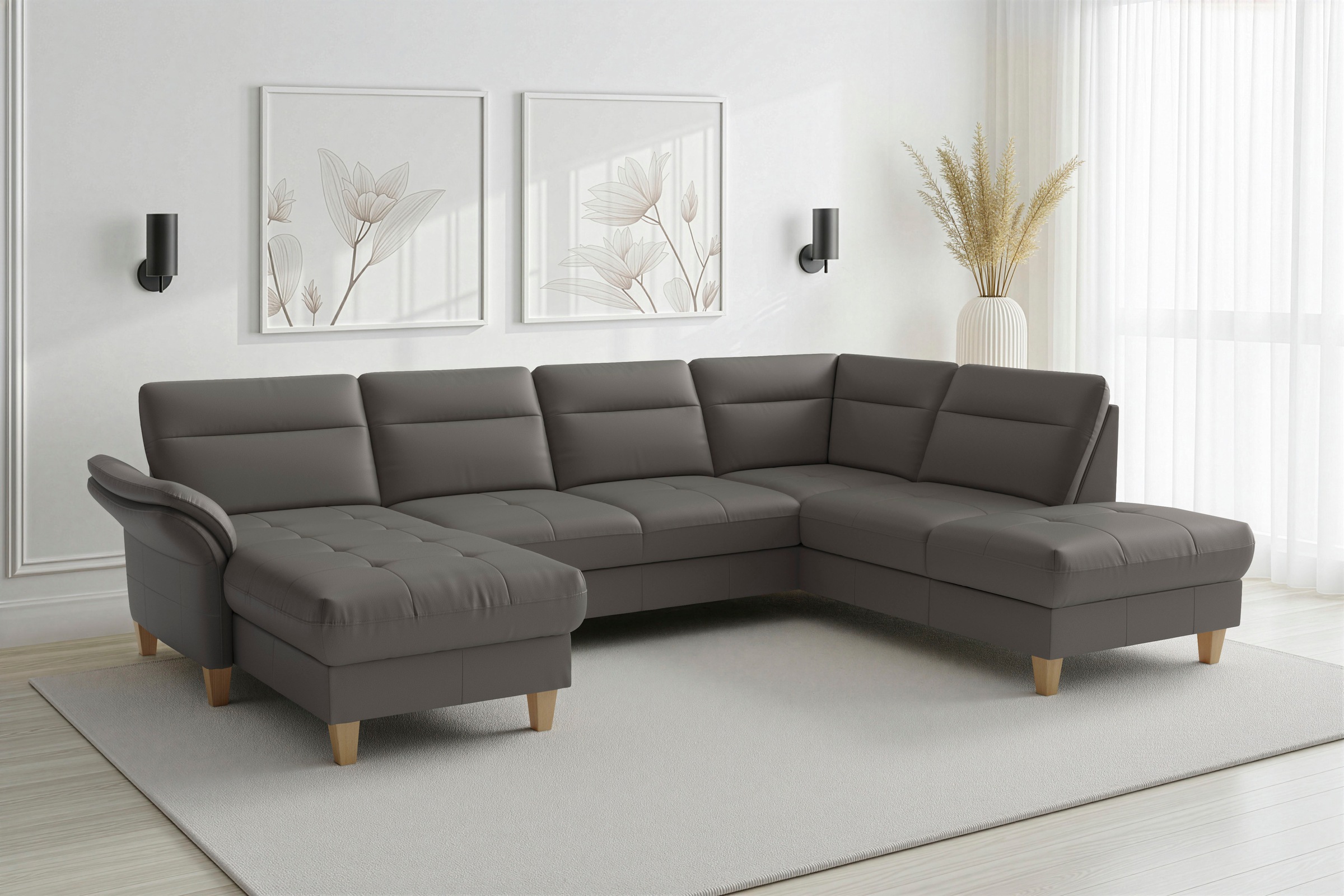 sit&more Wohnlandschaft "Pamela U-Form, B: 292 cm, optional Schlaffunktion & Bettkasten, Leder"