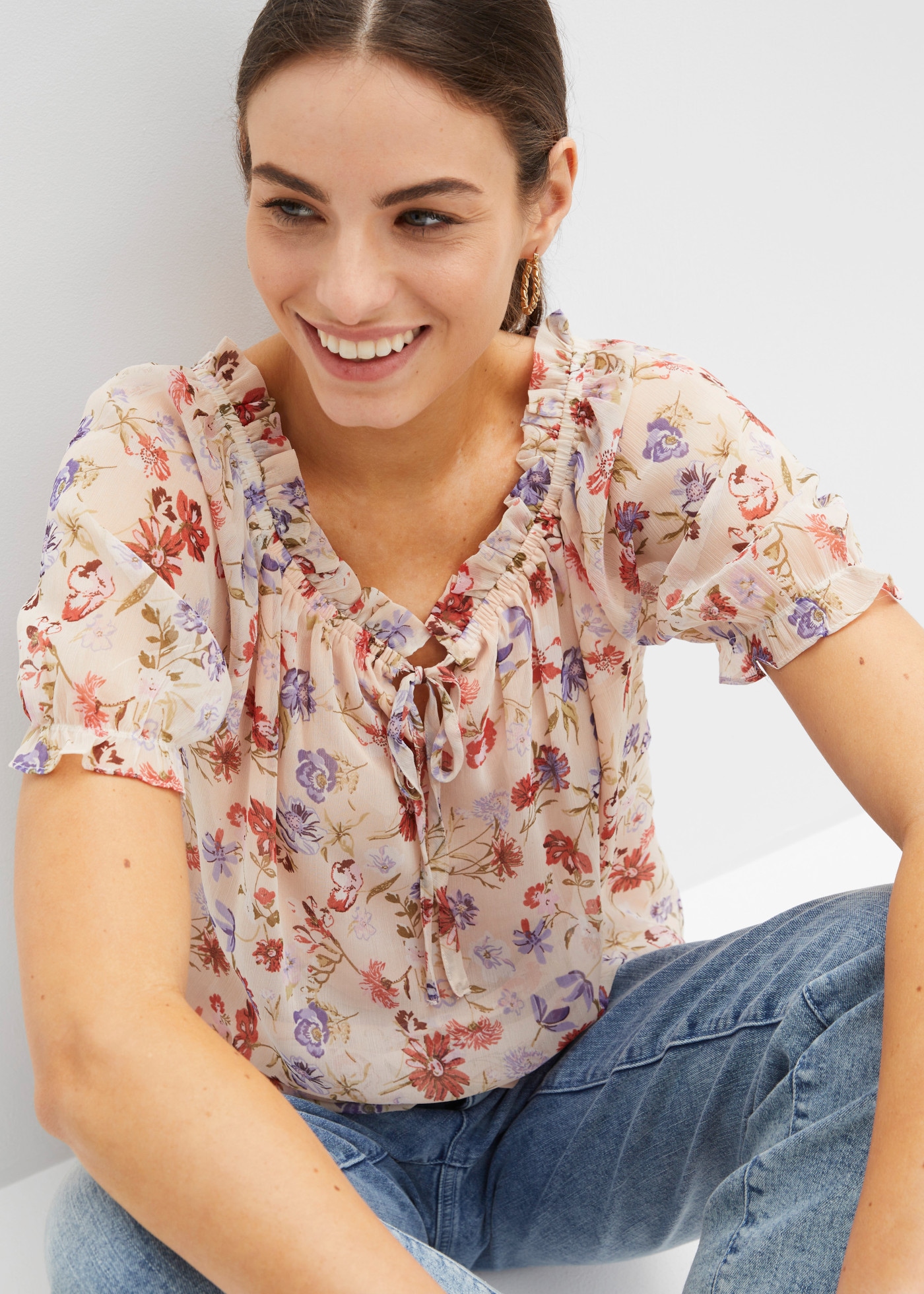 bonprix Tunika bequeme Passform, kurze Puffärmel, auch als Offshoulder tragbar