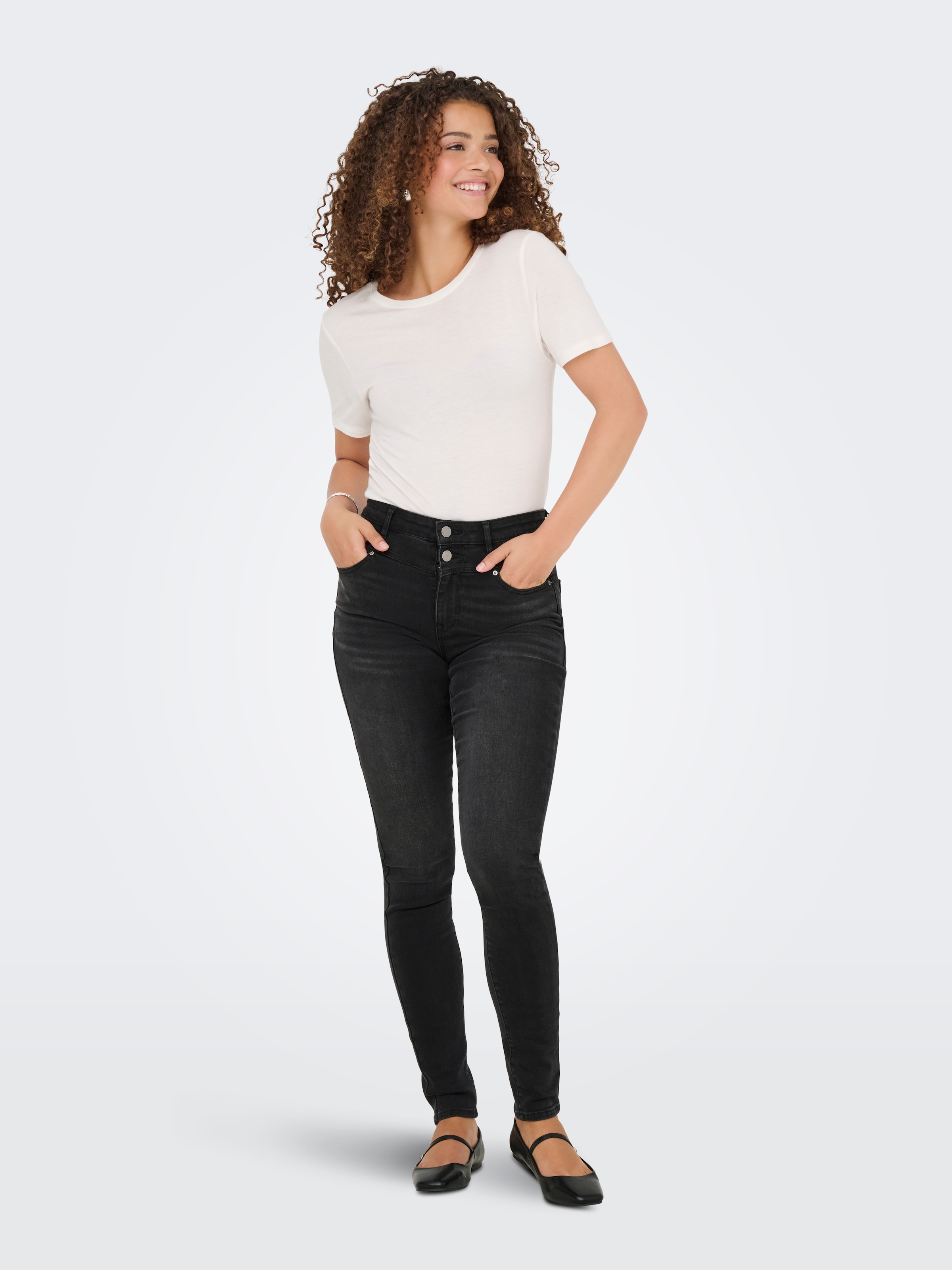 ONLY Skinny-fit-Jeans »ONLWAUW HW DOU BUT CUT SKINNY DNM EXT« Materialmix, skinny fit