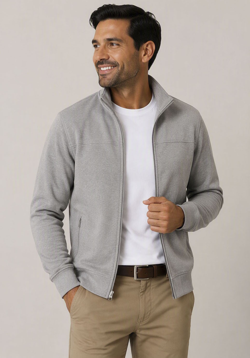Man's World Sweatjacke mit hochschließendem Kragen, markante Querteilungsnaht