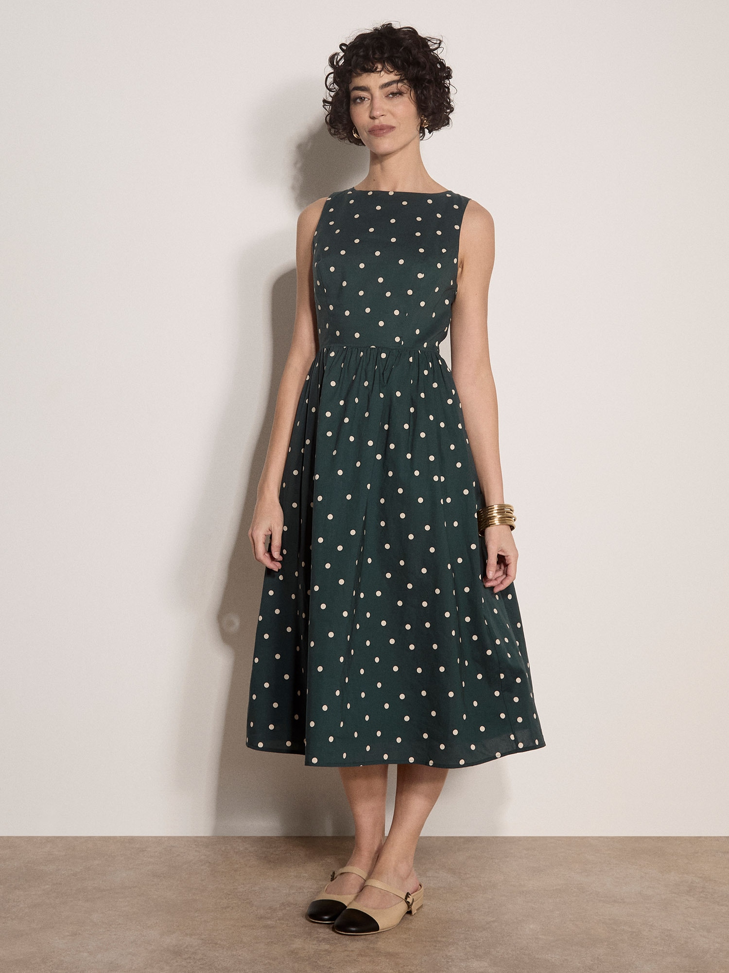 Apricot Midikleid »Kleid mit Polka-Dot-Muster« mit Schlüssellochausschnitt am Rücken